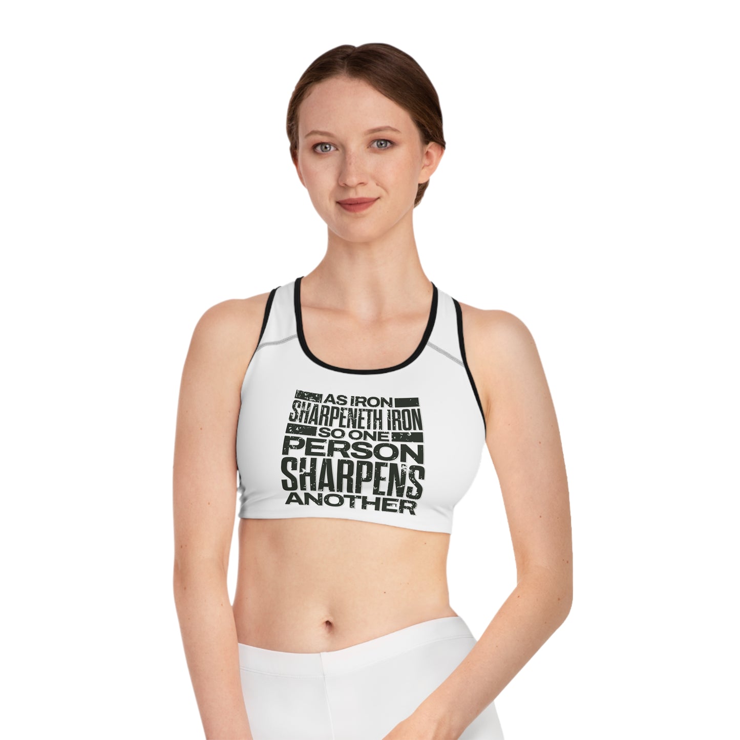"As Iron Sharpeneth Iron So One Person Sharpens Another" Unisex Sports Bra - The Shield of Light