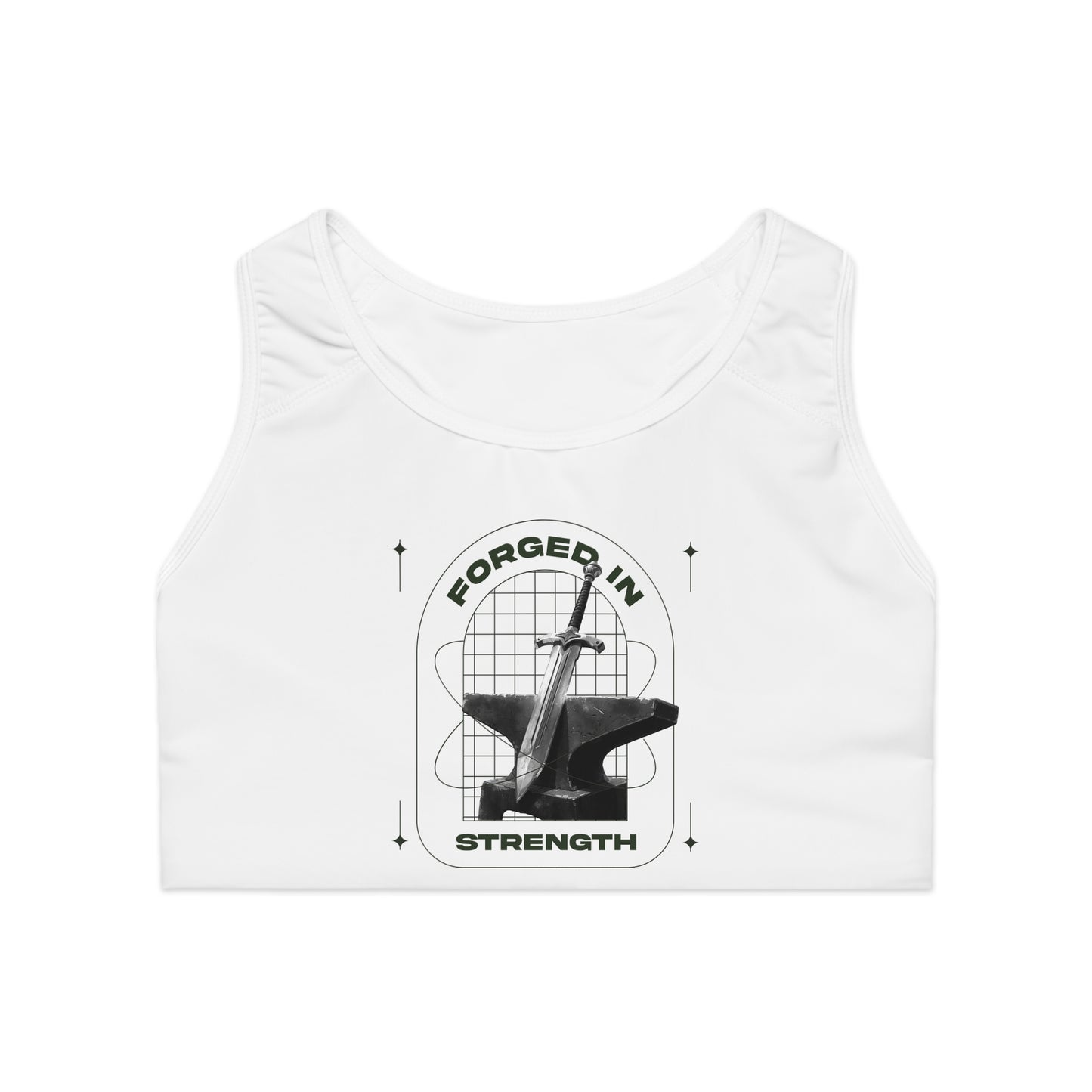 "Forged In Strength" Unisex Sports Bra - The Shield of Light
