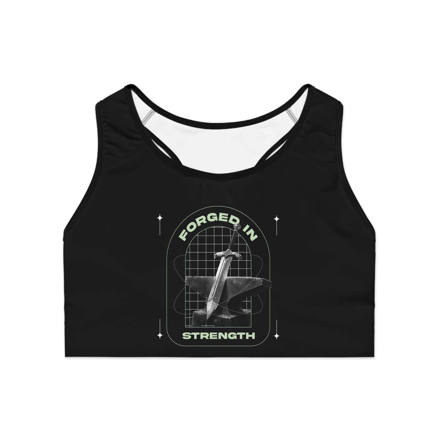 "Forged In Strength" Unisex Sports Bra - The Shield of Light