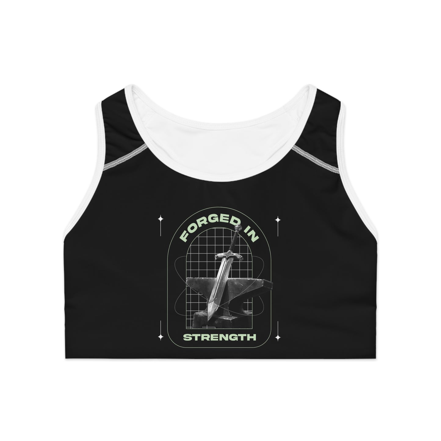"Forged In Strength" Unisex Sports Bra - The Shield of Light