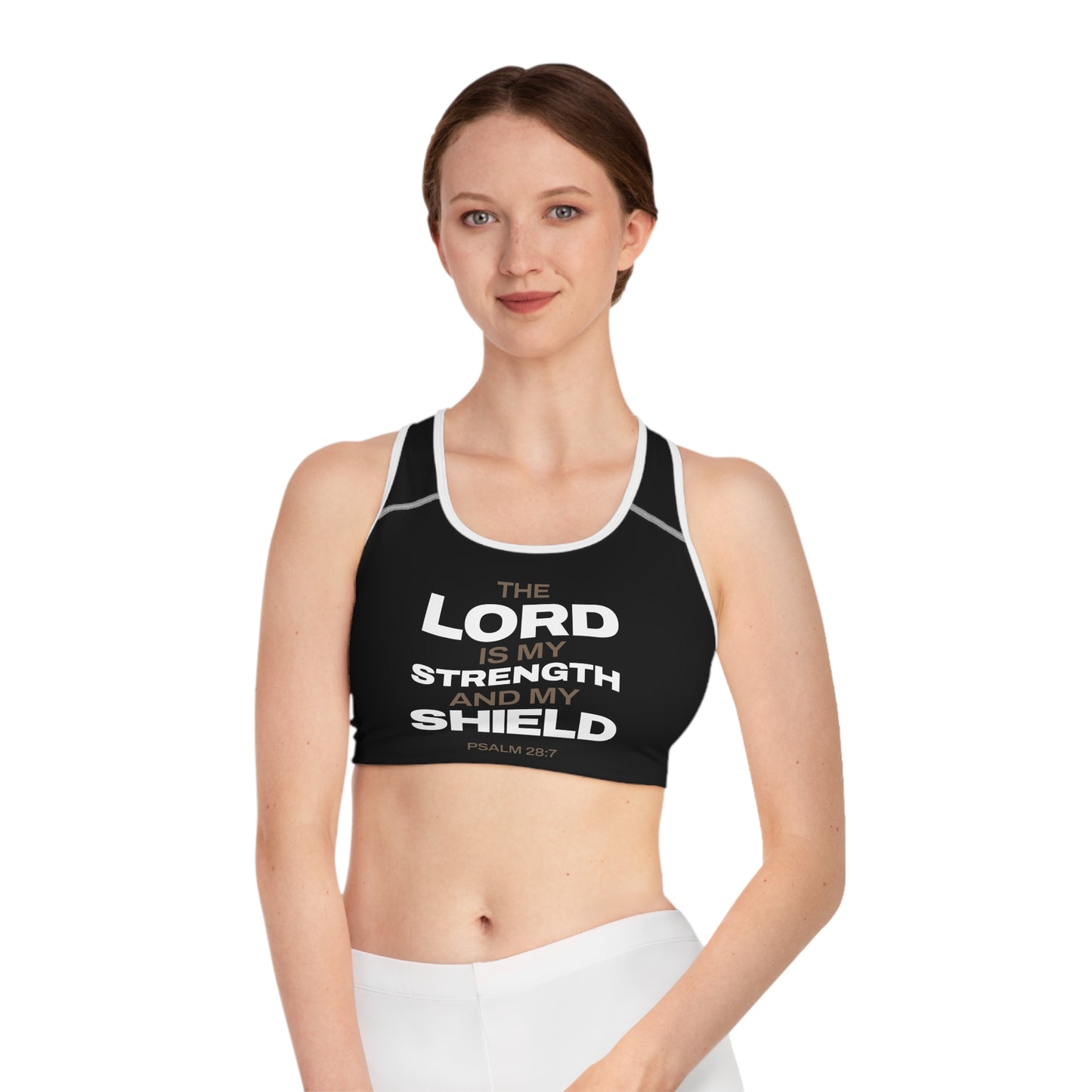 "The Lord Is My Strength and My Shield Psalm 28:7" Unisex Sports Bra - The Shield of Light