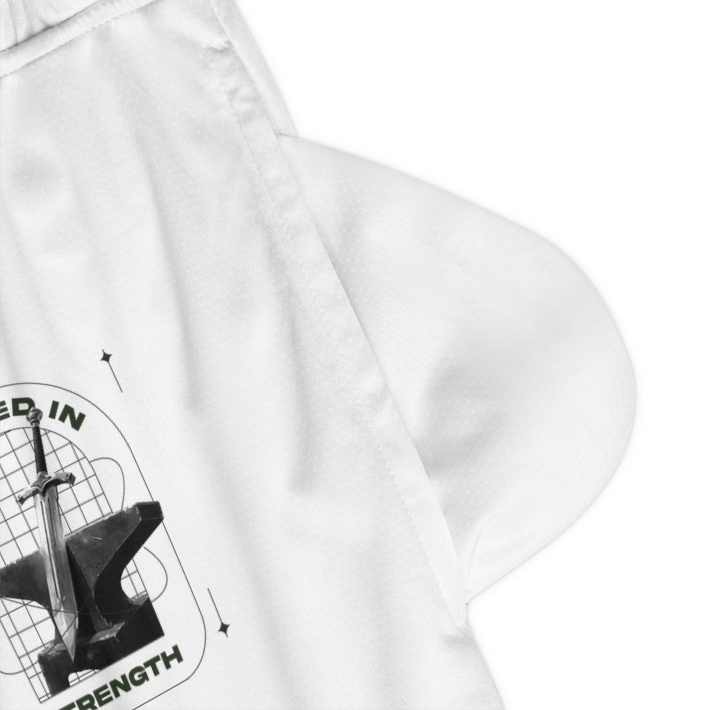 "Forged In Strength" Unisex Basketball Rib Shorts - The Shield of Light