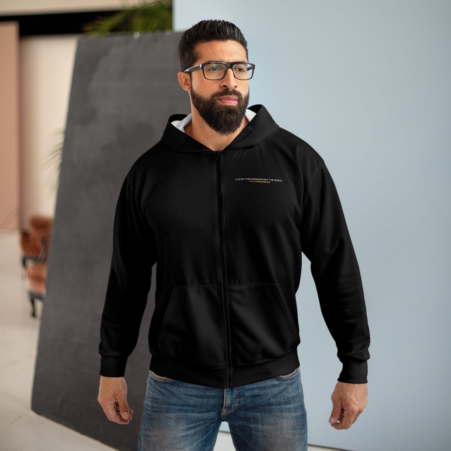 "Live By the Kingdom Not the World Colossians 3:2" Unisex Zip Hoodie - The Shield of Light