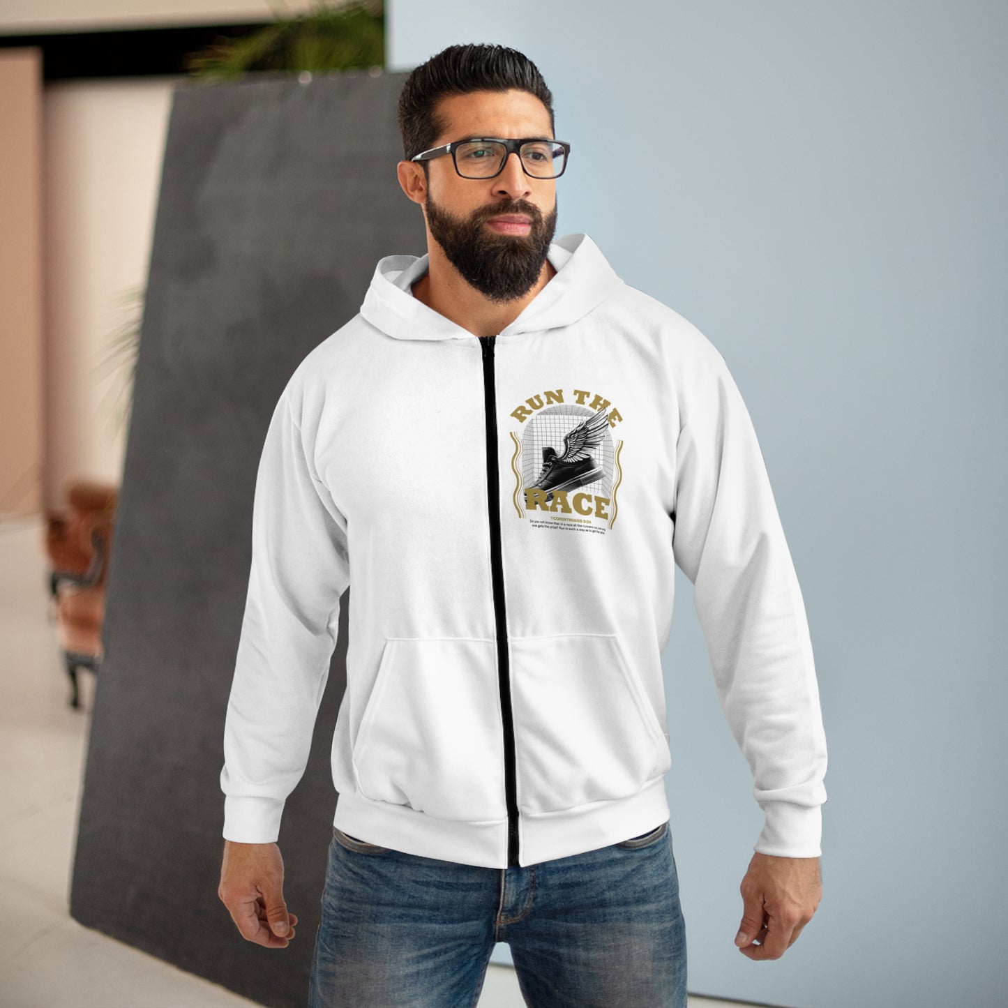 'Run The Race' Unisex Zip Hoodie - The Shield of Light