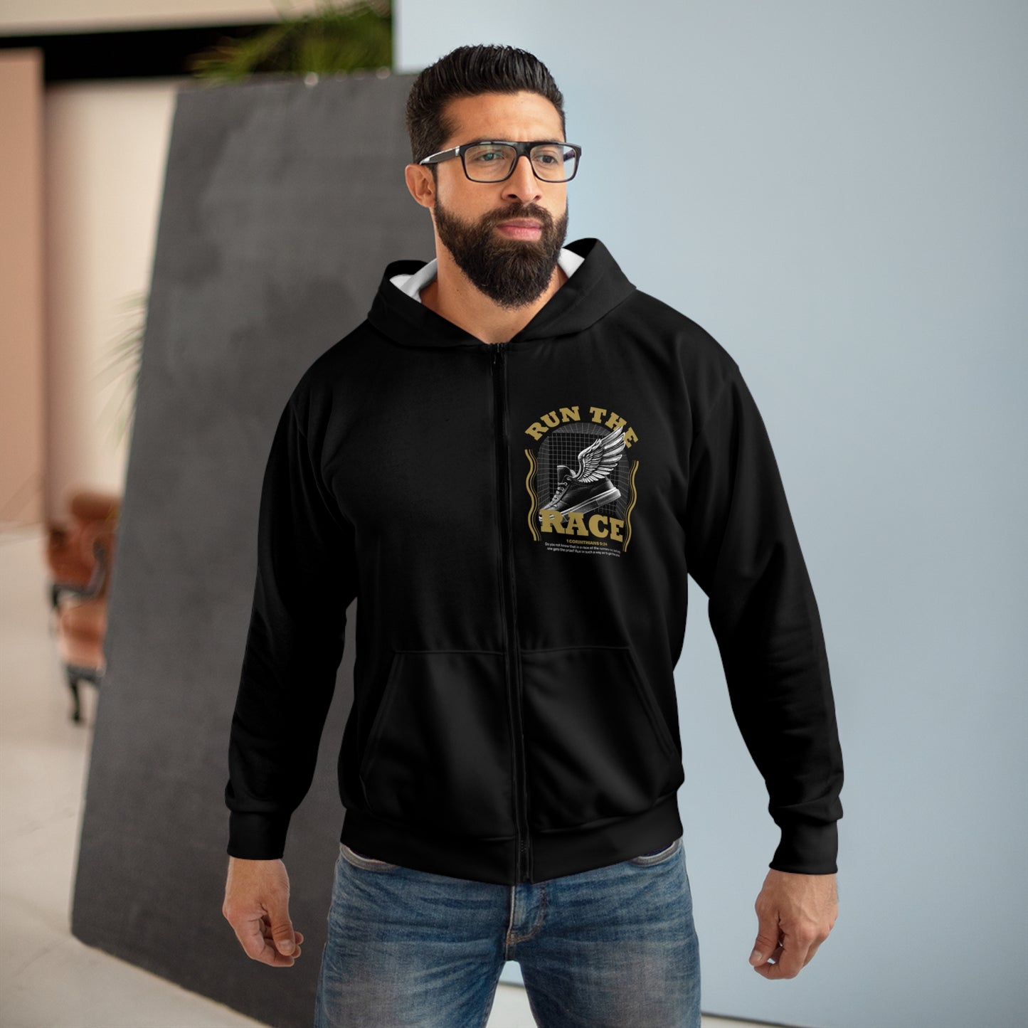 'Run The Race' Unisex Zip Hoodie - The Shield of Light