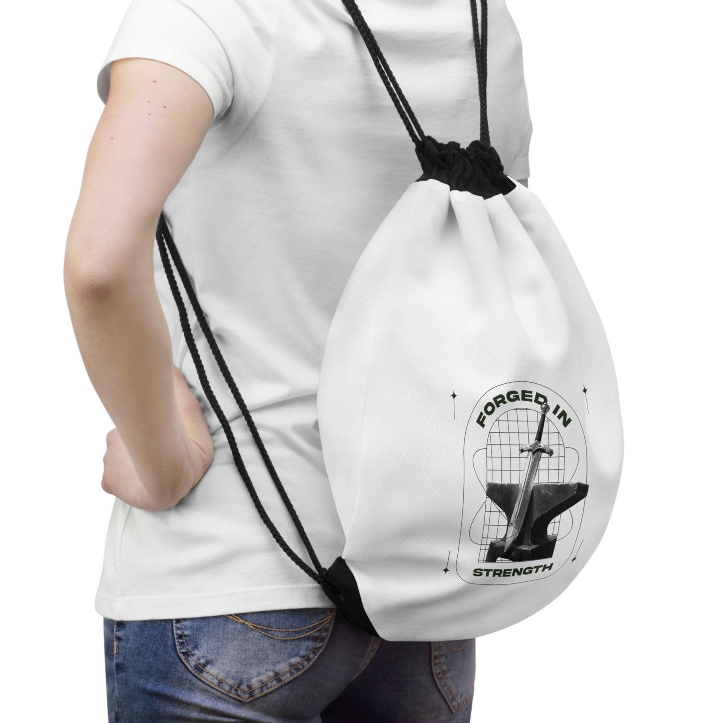 Forged in Strength Drawstring Bag - The Shield of Light