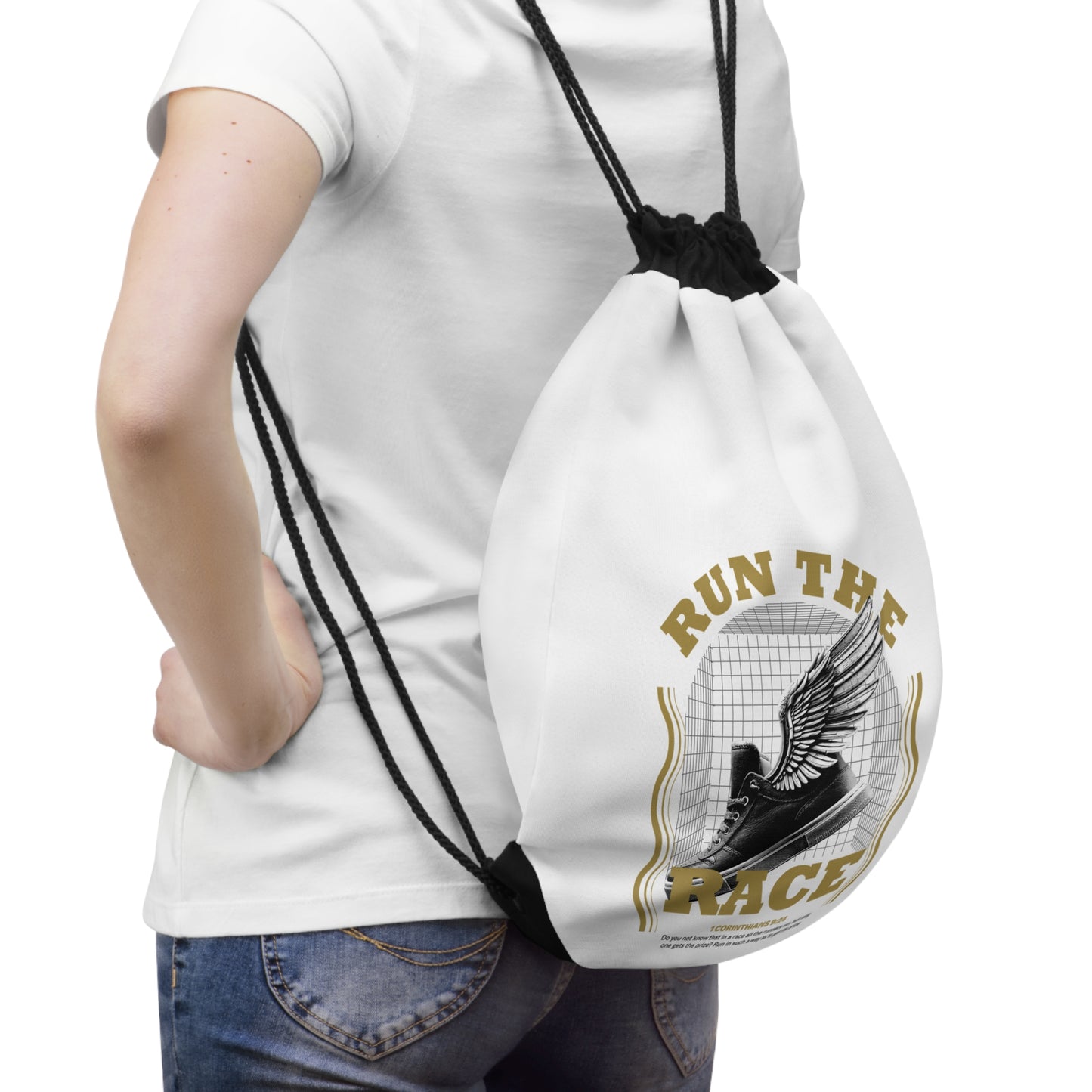 "Run The Race" Unisex Drawstring Bag - The Shield of Light