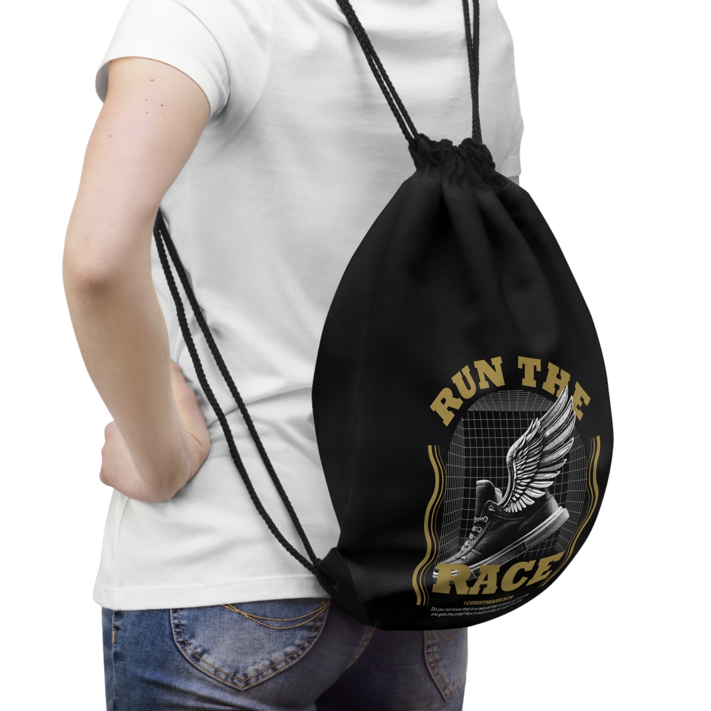 "Run The Race" Unisex Drawstring Bag - The Shield of Light