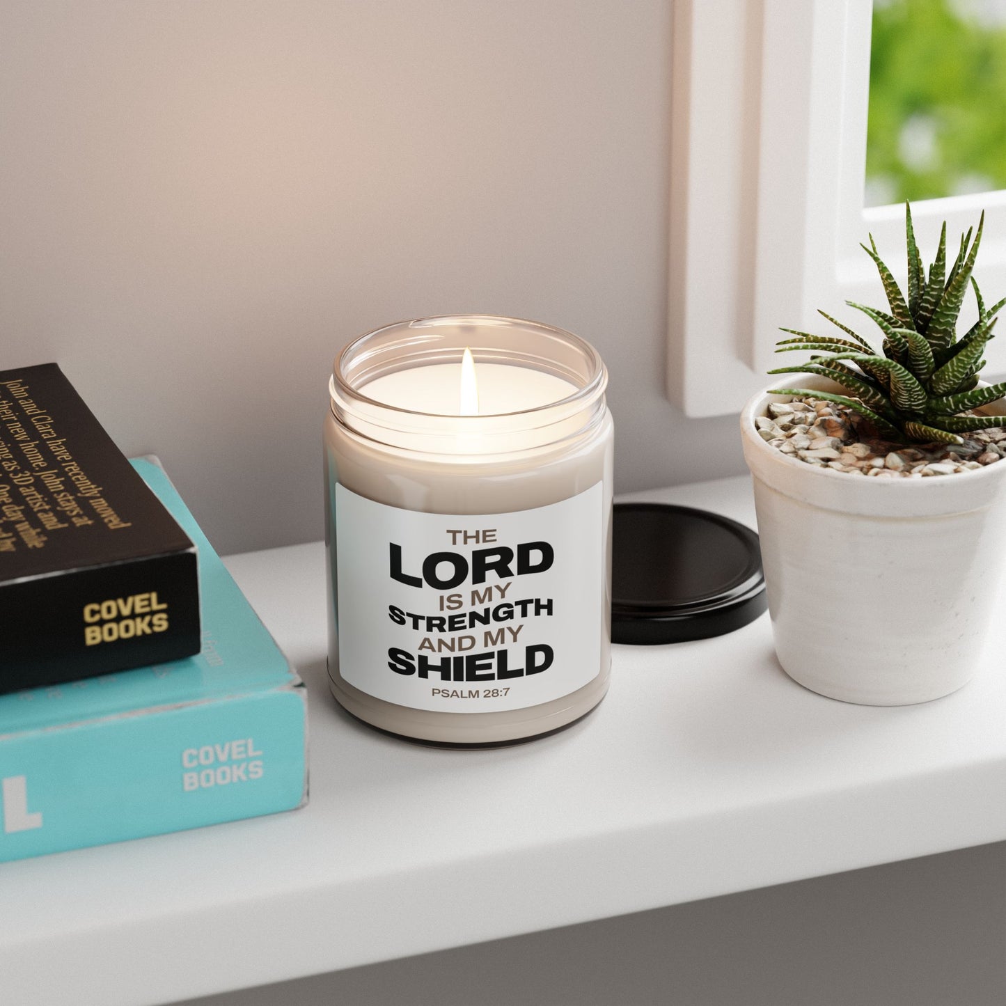 Inspirational Soy Candle - 'The Lord is My Strength and My Shield' - 9oz - The Shield of Light