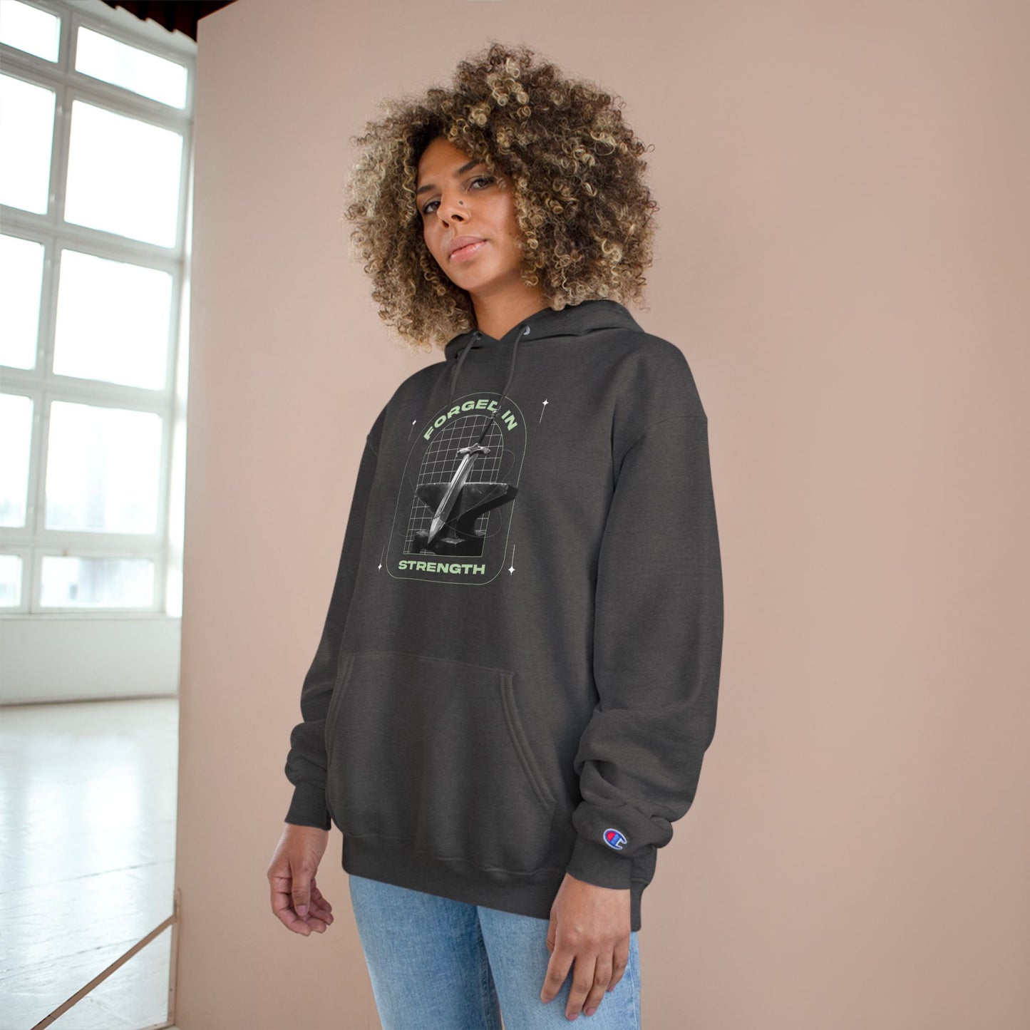 "Forged In Strength" Inspirational Champion Hoodie - The Shield of Light