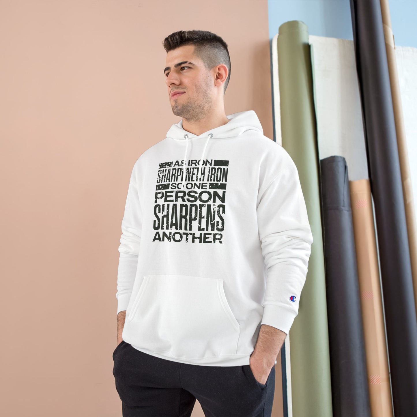 "As Iron Sharpeneth Iron So One Person Sharpens Another" Inspirational Champion Hoodie - The Shield of Light