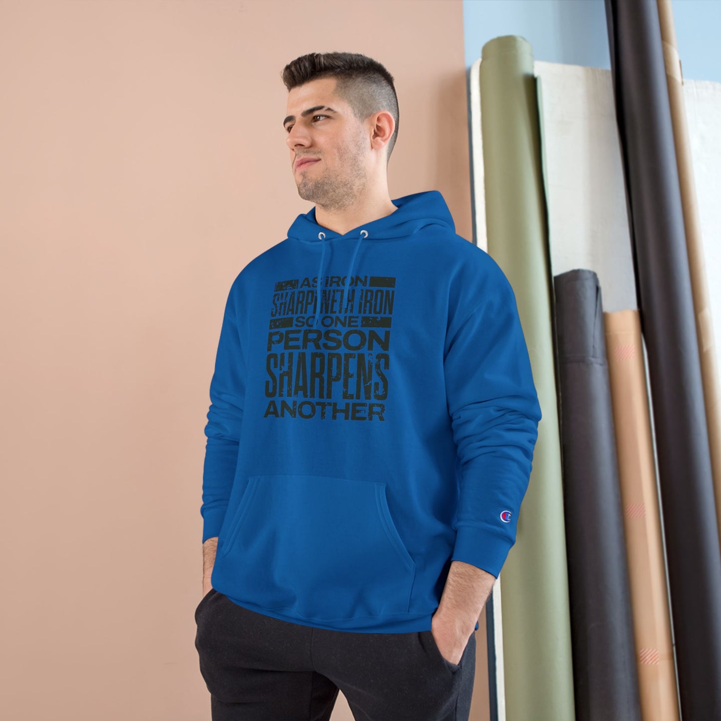 "As Iron Sharpeneth Iron So One Person Sharpens Another" Inspirational Champion Hoodie - The Shield of Light