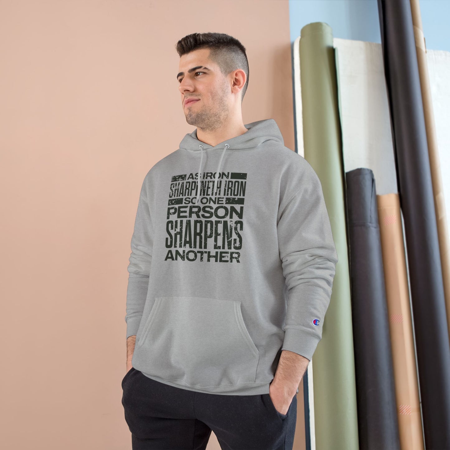 "As Iron Sharpeneth Iron So One Person Sharpens Another" Inspirational Champion Hoodie - The Shield of Light