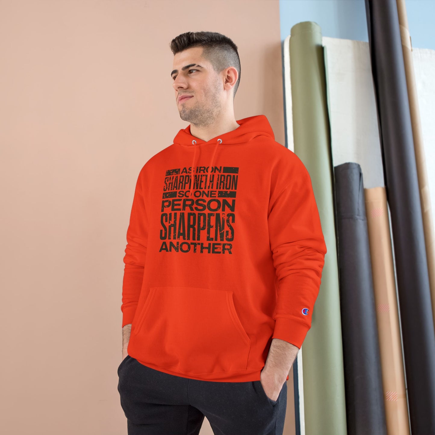 "As Iron Sharpeneth Iron So One Person Sharpens Another" Inspirational Champion Hoodie - The Shield of Light
