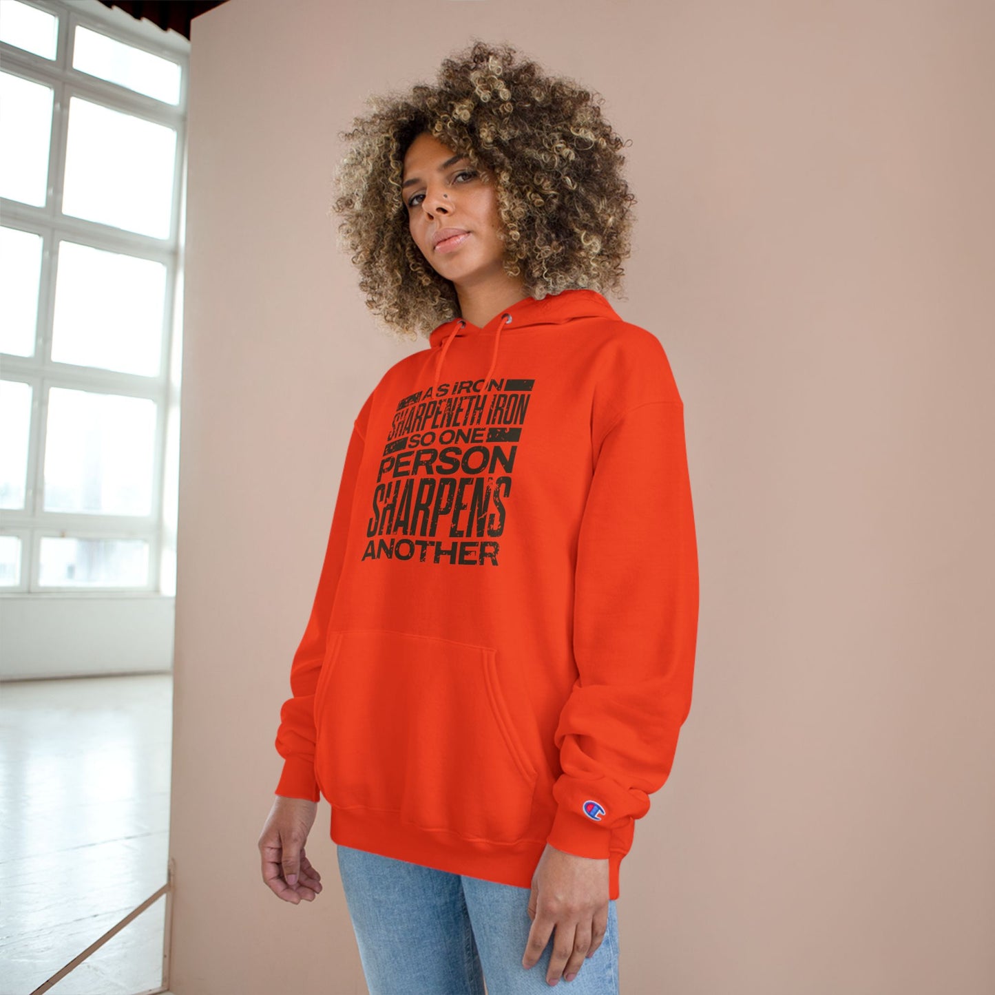 "As Iron Sharpeneth Iron So One Person Sharpens Another" Inspirational Champion Hoodie - The Shield of Light