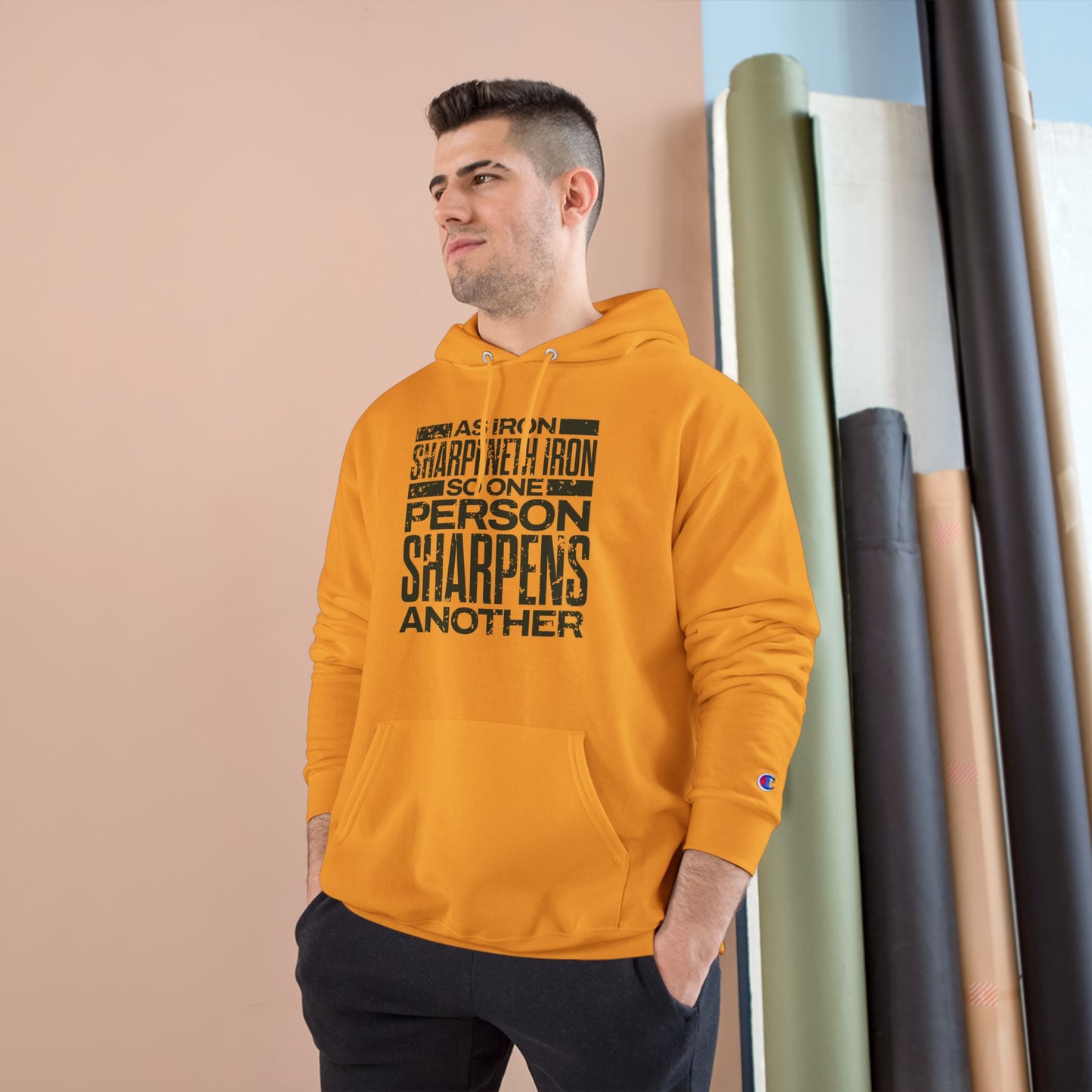 "As Iron Sharpeneth Iron So One Person Sharpens Another" Inspirational Champion Hoodie - The Shield of Light