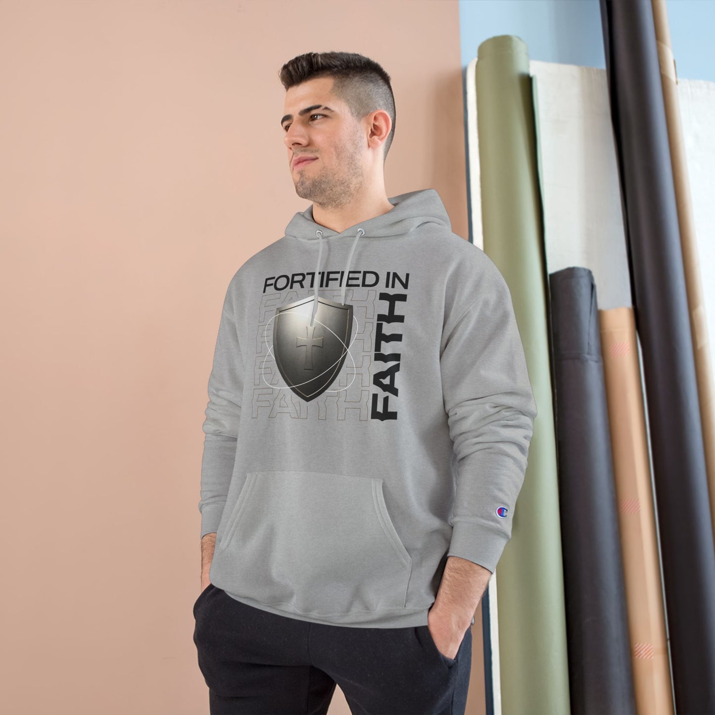 "Fortified In Faith " Inspirational Champion Hoodie - The Shield of Light