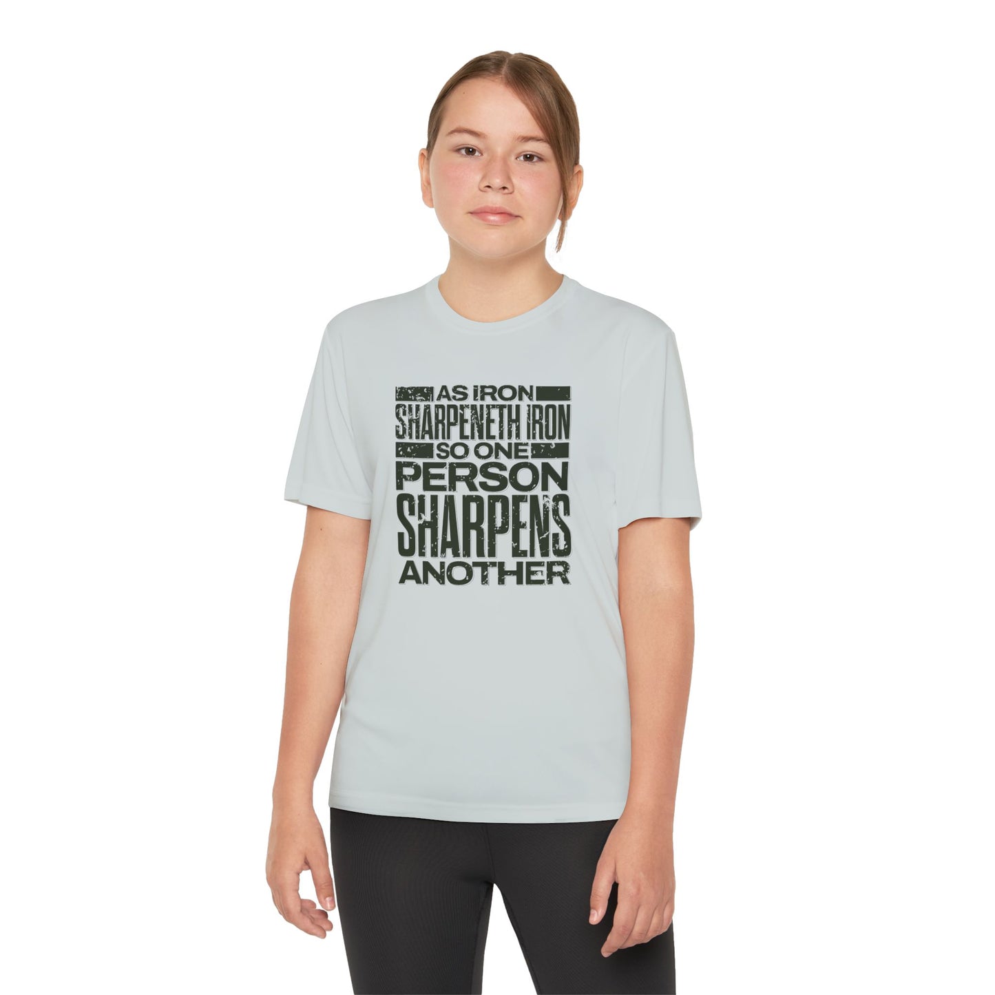 "As Iron Sharpeneth Iron So One Person Sharpens Another" Unisex Youth Competitor Tee - The Shield of Light