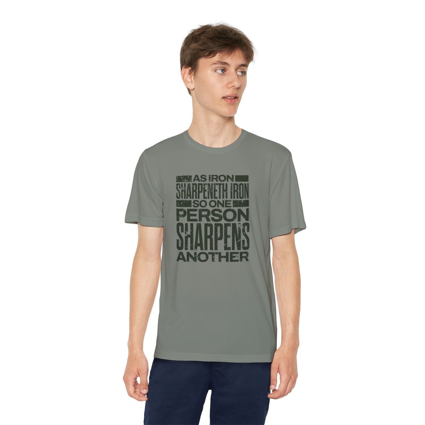 "As Iron Sharpeneth Iron So One Person Sharpens Another" Unisex Youth Competitor Tee - The Shield of Light