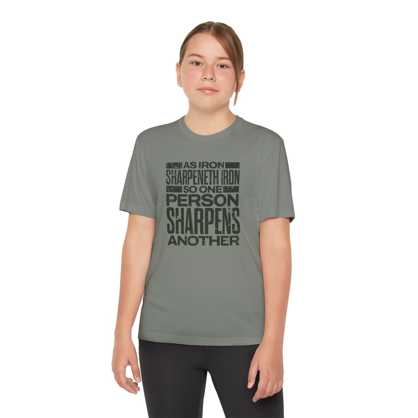 "As Iron Sharpeneth Iron So One Person Sharpens Another" Unisex Youth Competitor Tee - The Shield of Light
