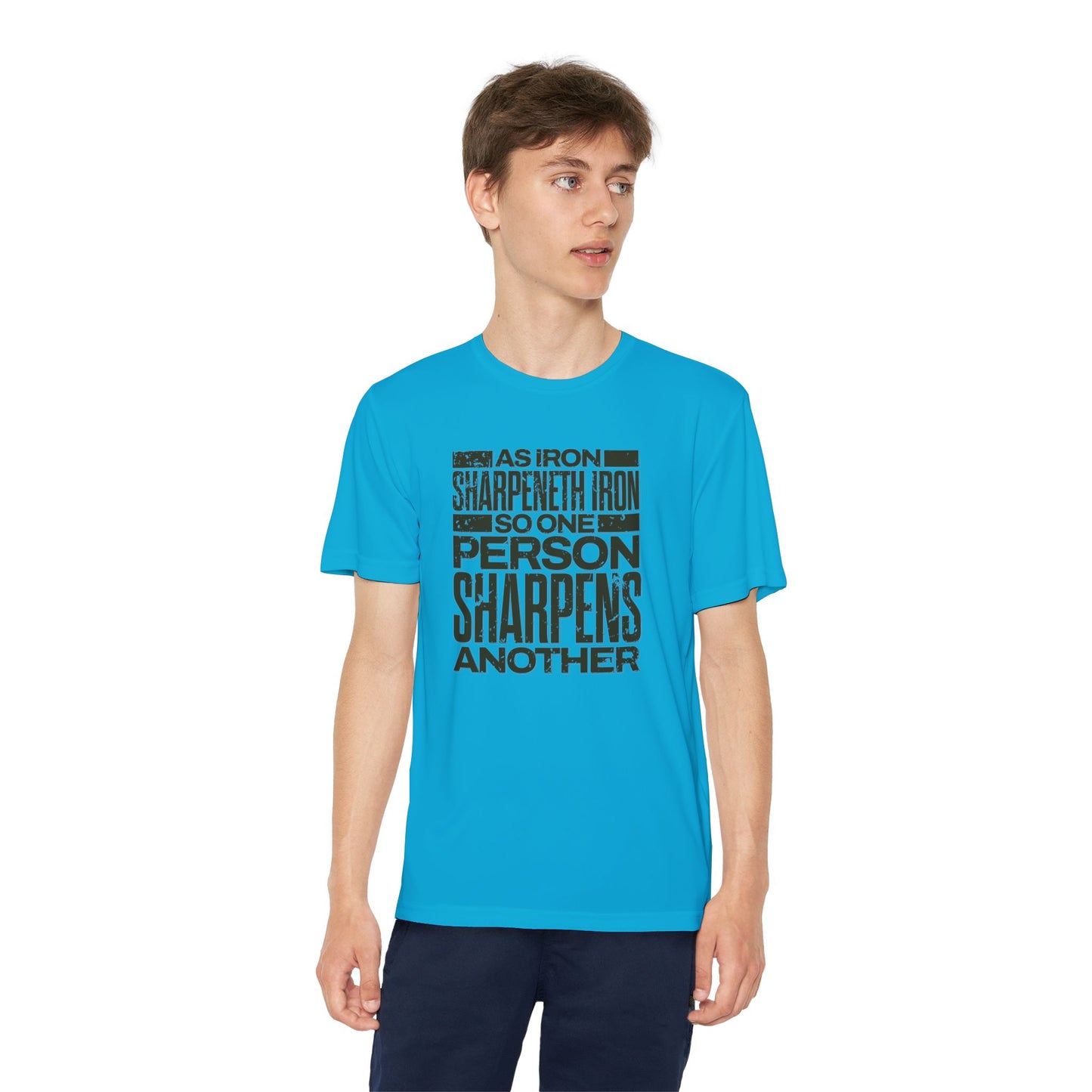 "As Iron Sharpeneth Iron So One Person Sharpens Another" Unisex Youth Competitor Tee - The Shield of Light