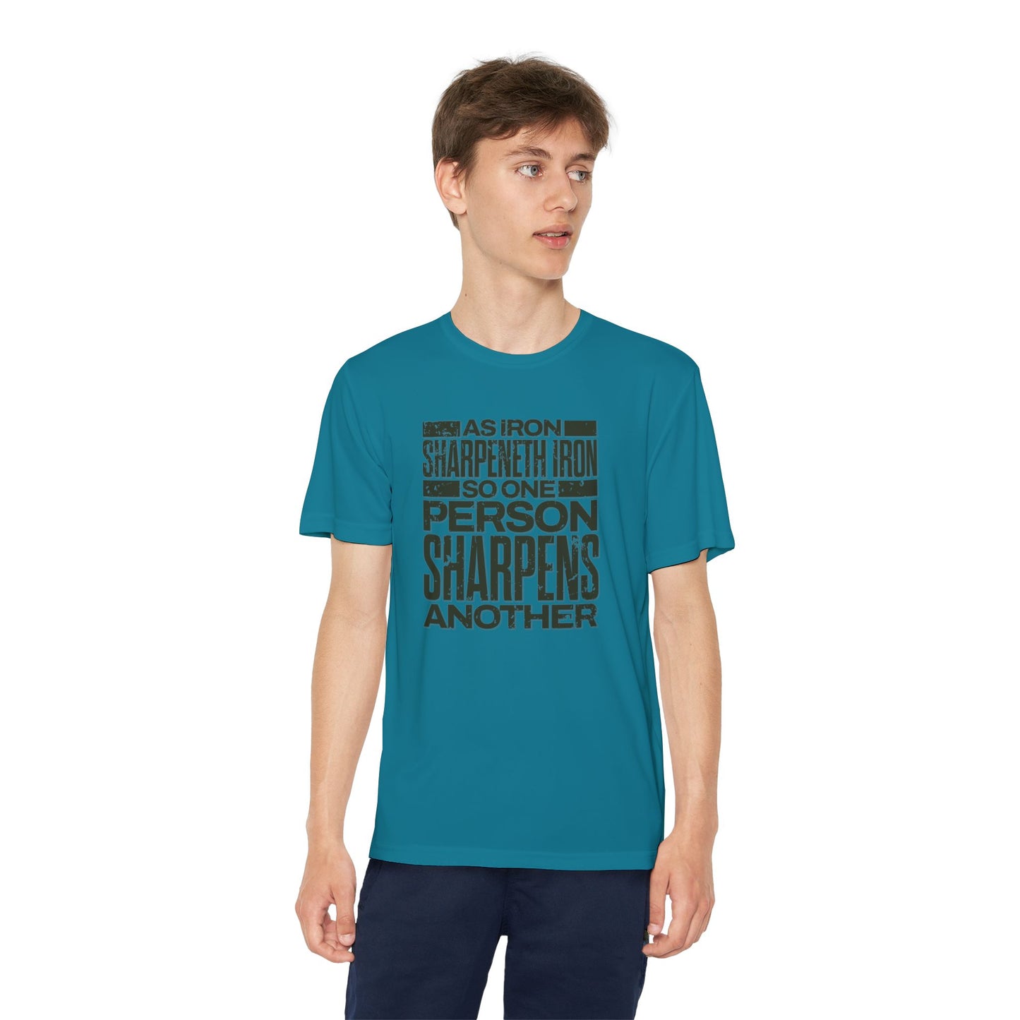 "As Iron Sharpeneth Iron So One Person Sharpens Another" Unisex Youth Competitor Tee - The Shield of Light