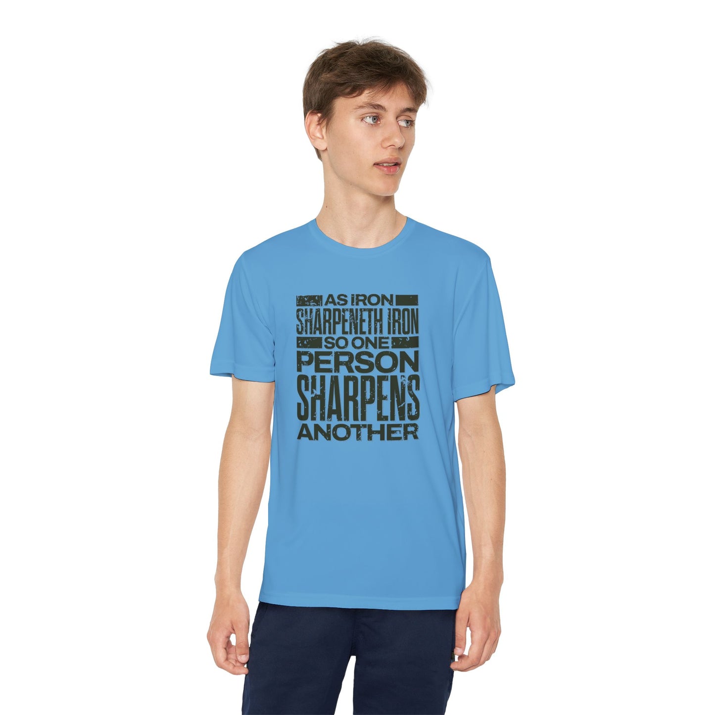 "As Iron Sharpeneth Iron So One Person Sharpens Another" Unisex Youth Competitor Tee - The Shield of Light