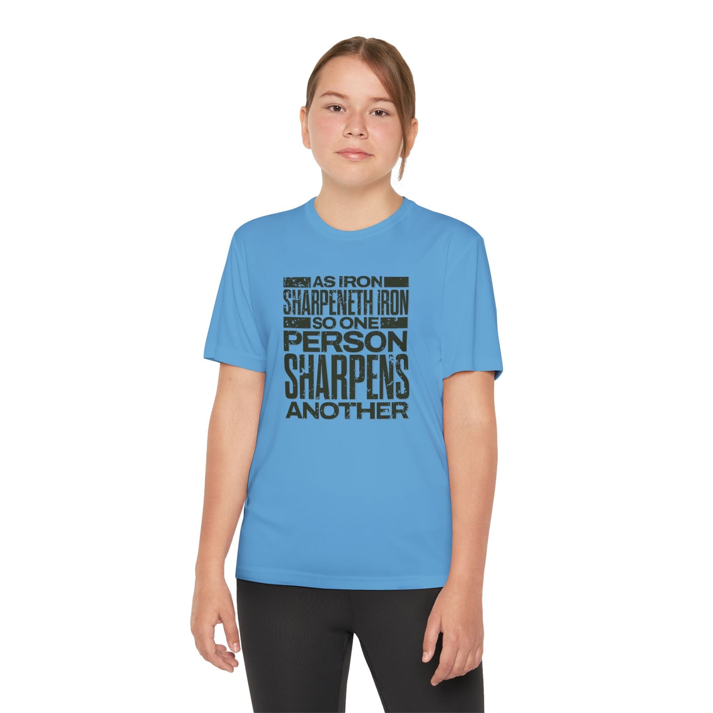 "As Iron Sharpeneth Iron So One Person Sharpens Another" Unisex Youth Competitor Tee - The Shield of Light