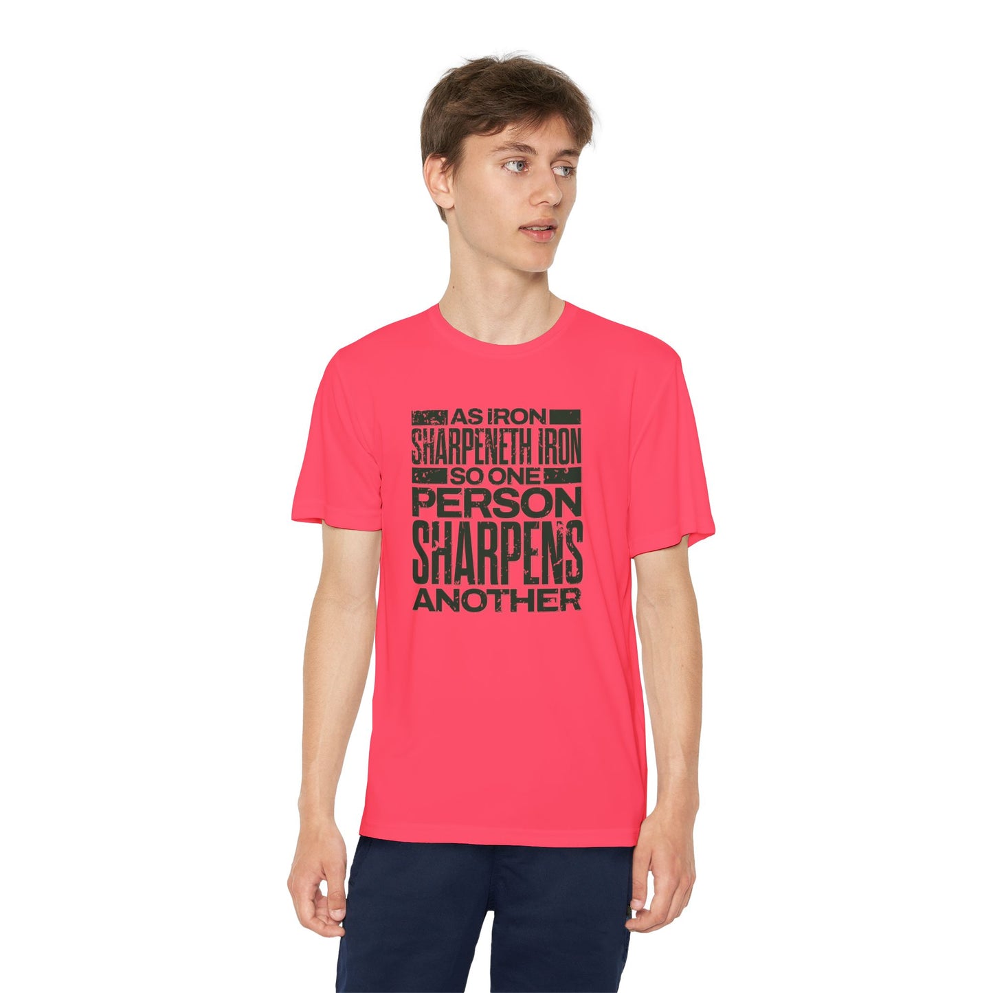 "As Iron Sharpeneth Iron So One Person Sharpens Another" Unisex Youth Competitor Tee - The Shield of Light