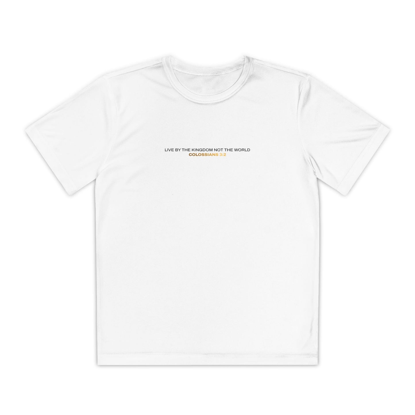 "Live By the Kingdom Not the World Colossians 3:2" Unisex Youth Competitor Tee - The Shield of Light