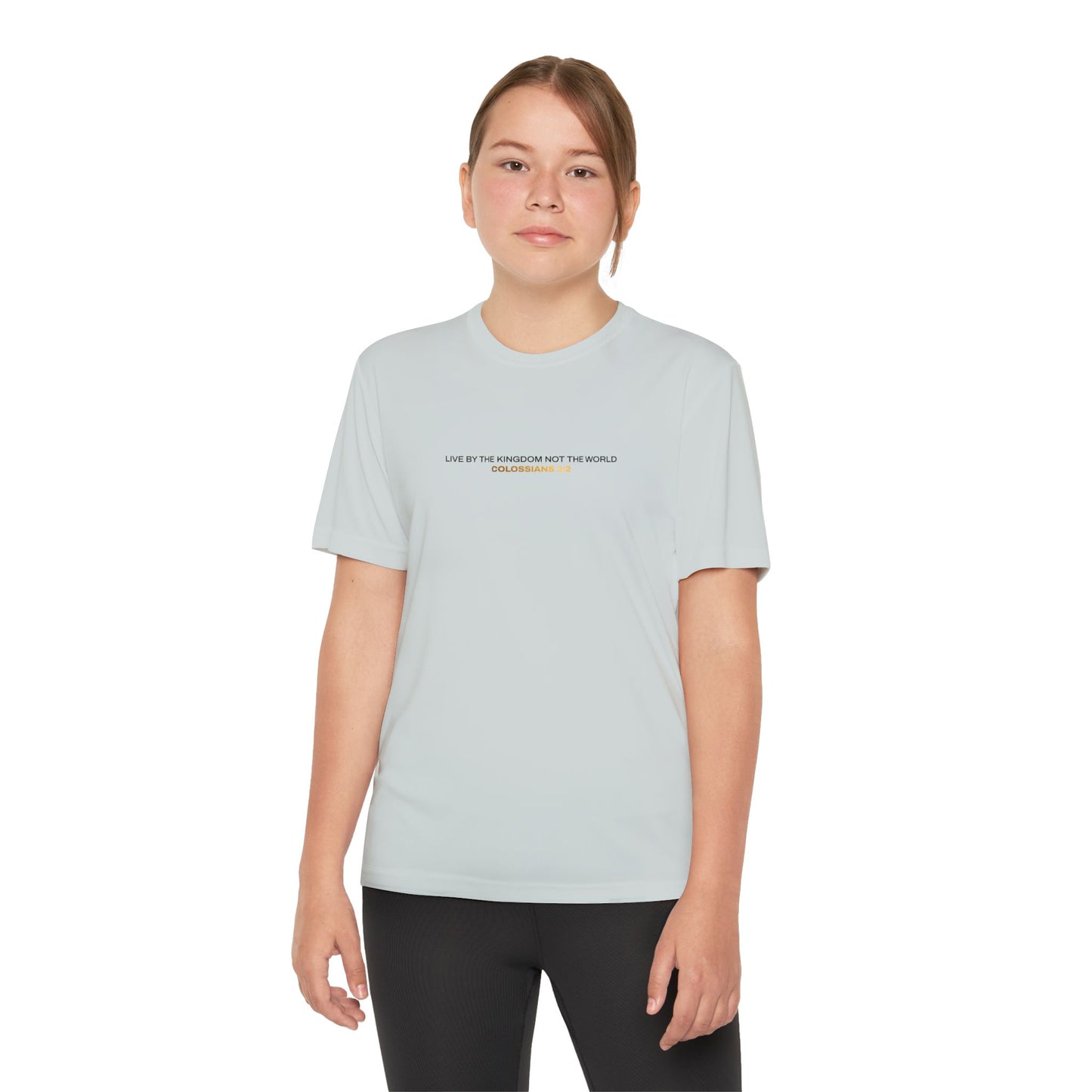 "Live By the Kingdom Not the World Colossians 3:2" Unisex Youth Competitor Tee - The Shield of Light