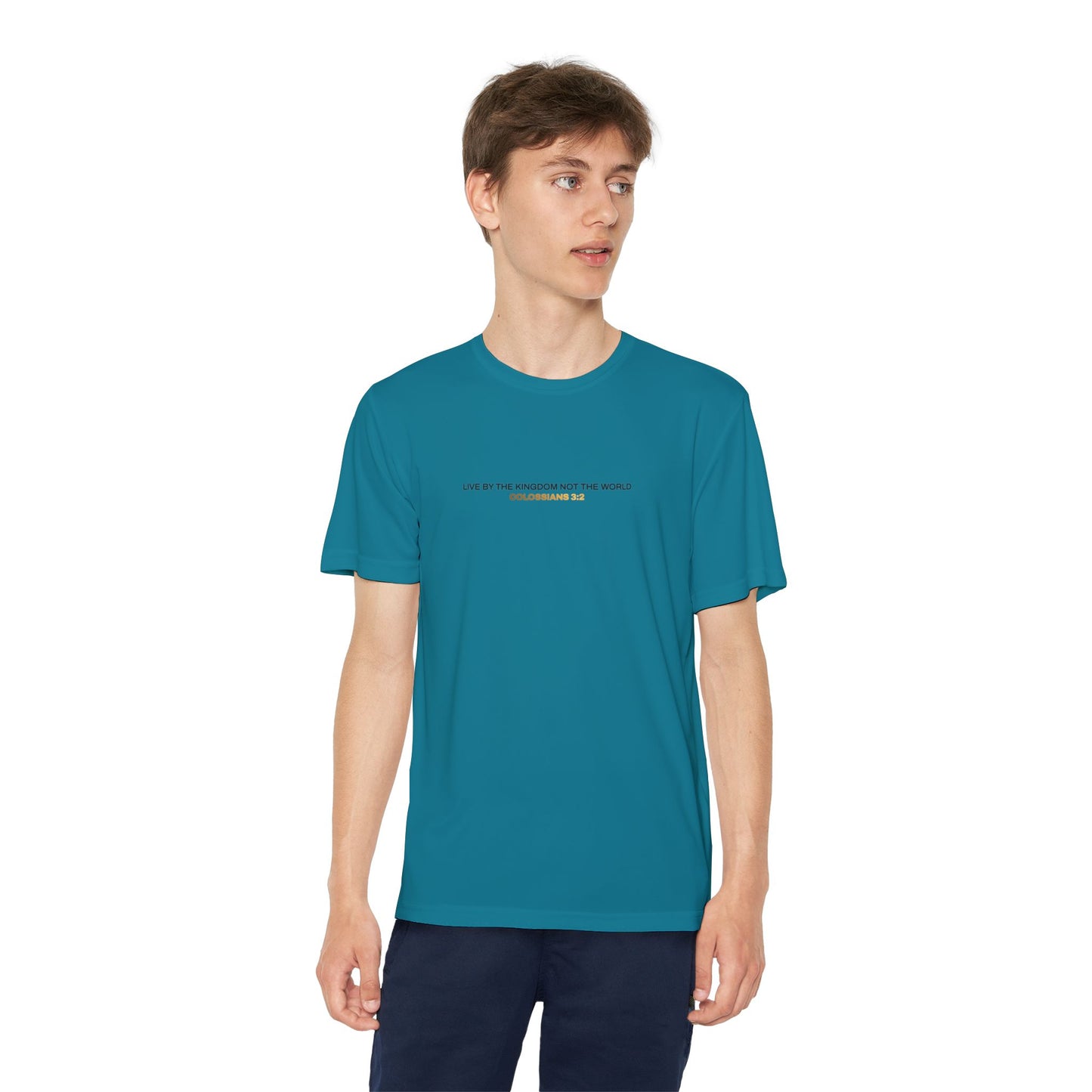 "Live By the Kingdom Not the World Colossians 3:2" Unisex Youth Competitor Tee - The Shield of Light