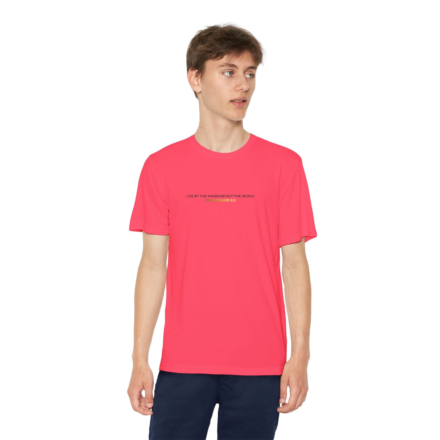 "Live By the Kingdom Not the World Colossians 3:2" Unisex Youth Competitor Tee - The Shield of Light