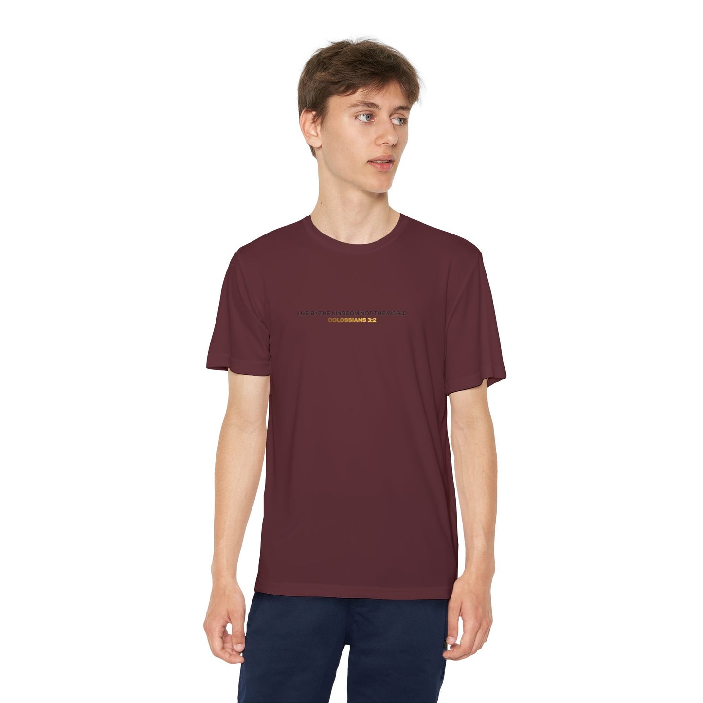 "Live By the Kingdom Not the World Colossians 3:2" Unisex Youth Competitor Tee - The Shield of Light