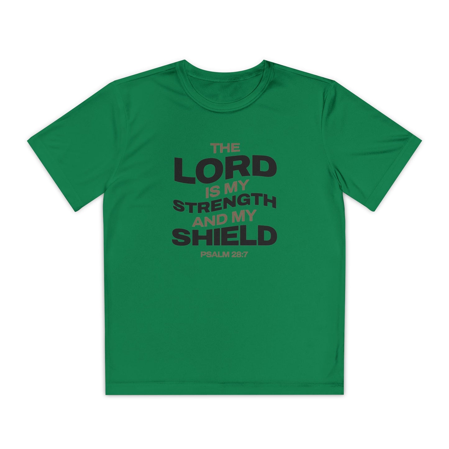 "The Lord Is My Strength and My Shield Psalm 28:7" Unisex Youth Competitor Tee - The Shield of Light