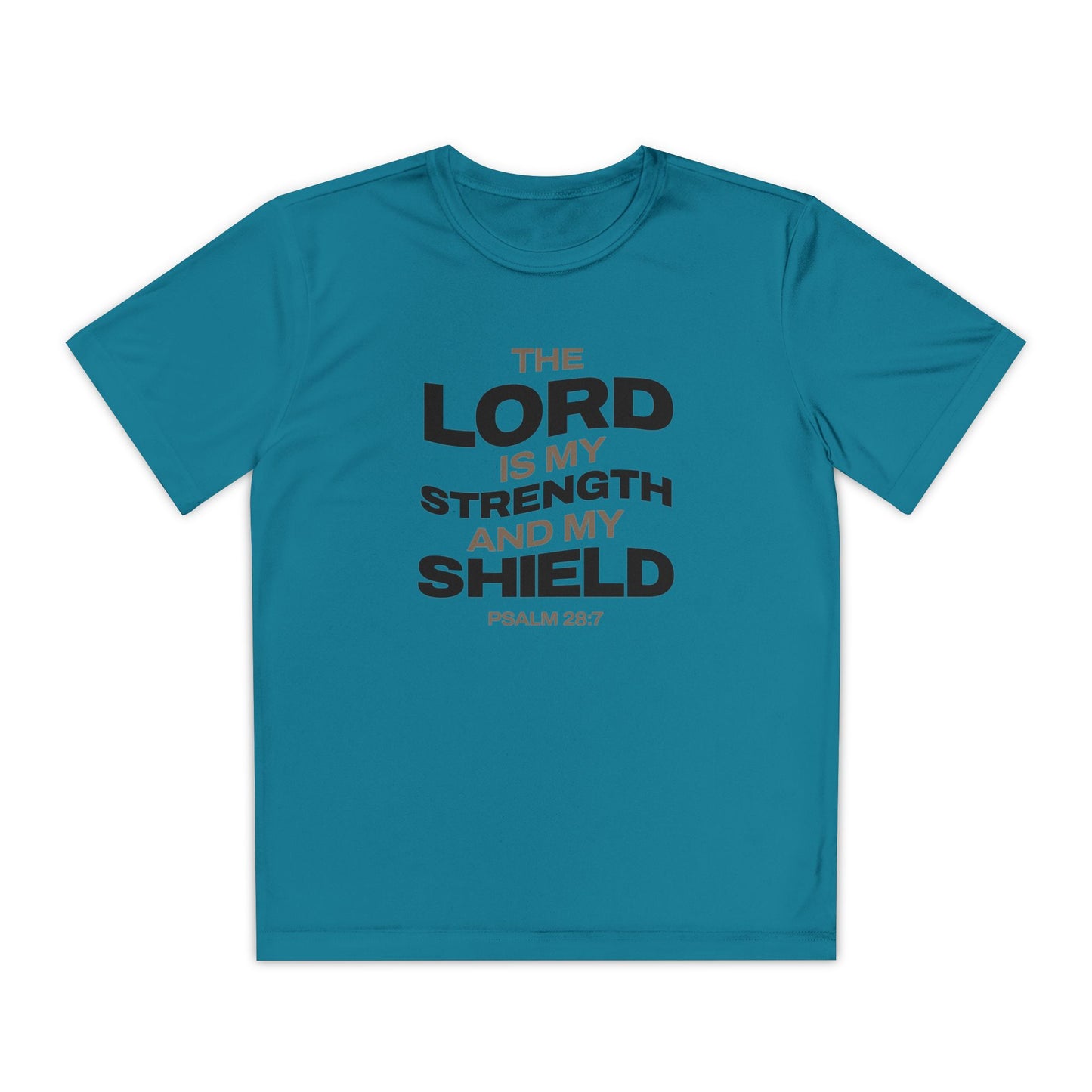 "The Lord Is My Strength and My Shield Psalm 28:7" Unisex Youth Competitor Tee - The Shield of Light