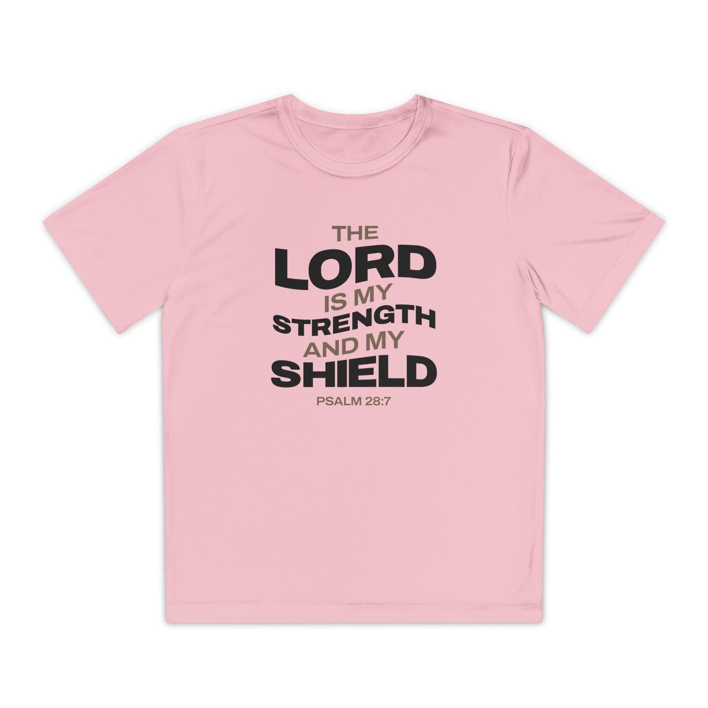 "The Lord Is My Strength and My Shield Psalm 28:7" Unisex Youth Competitor Tee - The Shield of Light