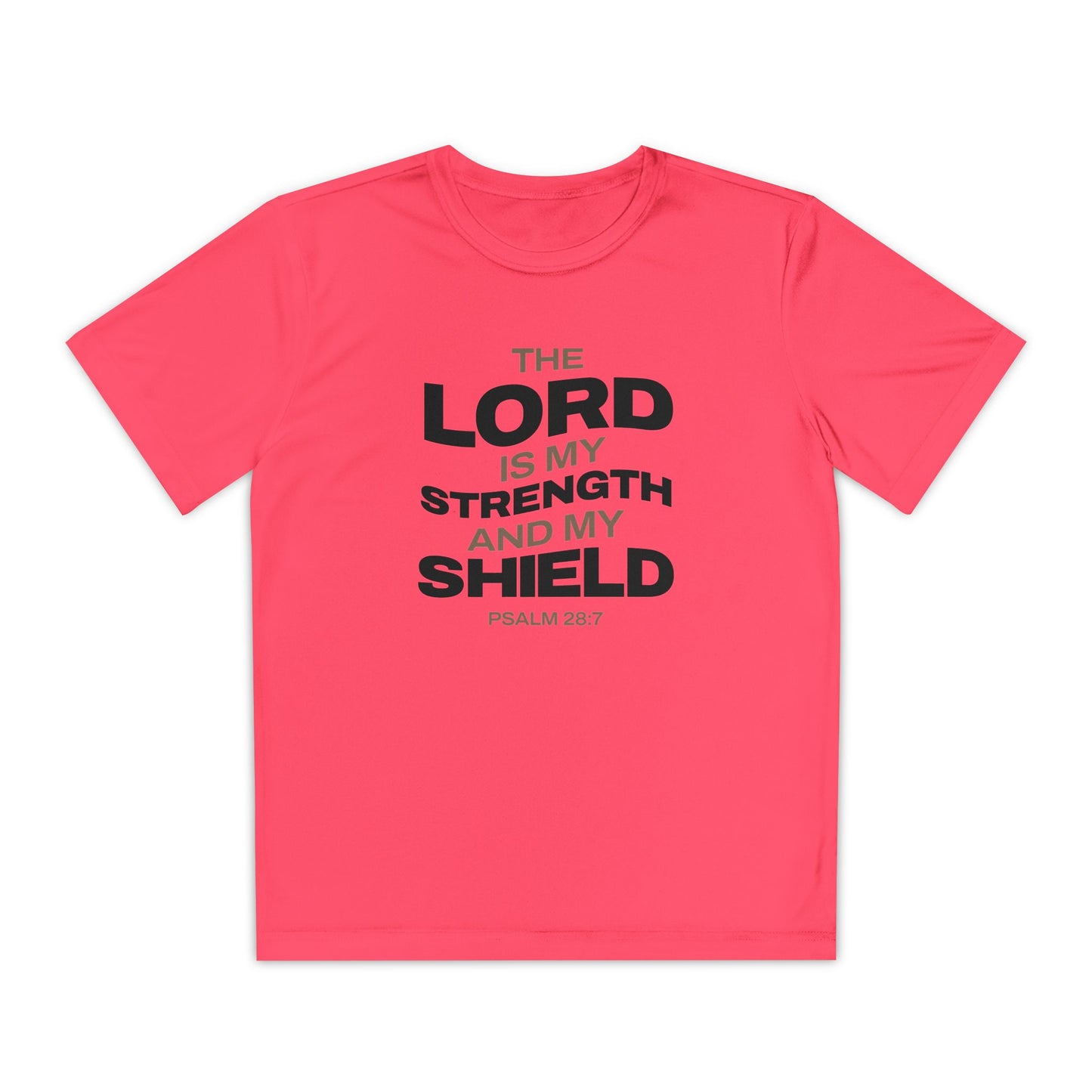 "The Lord Is My Strength and My Shield Psalm 28:7" Unisex Youth Competitor Tee - The Shield of Light