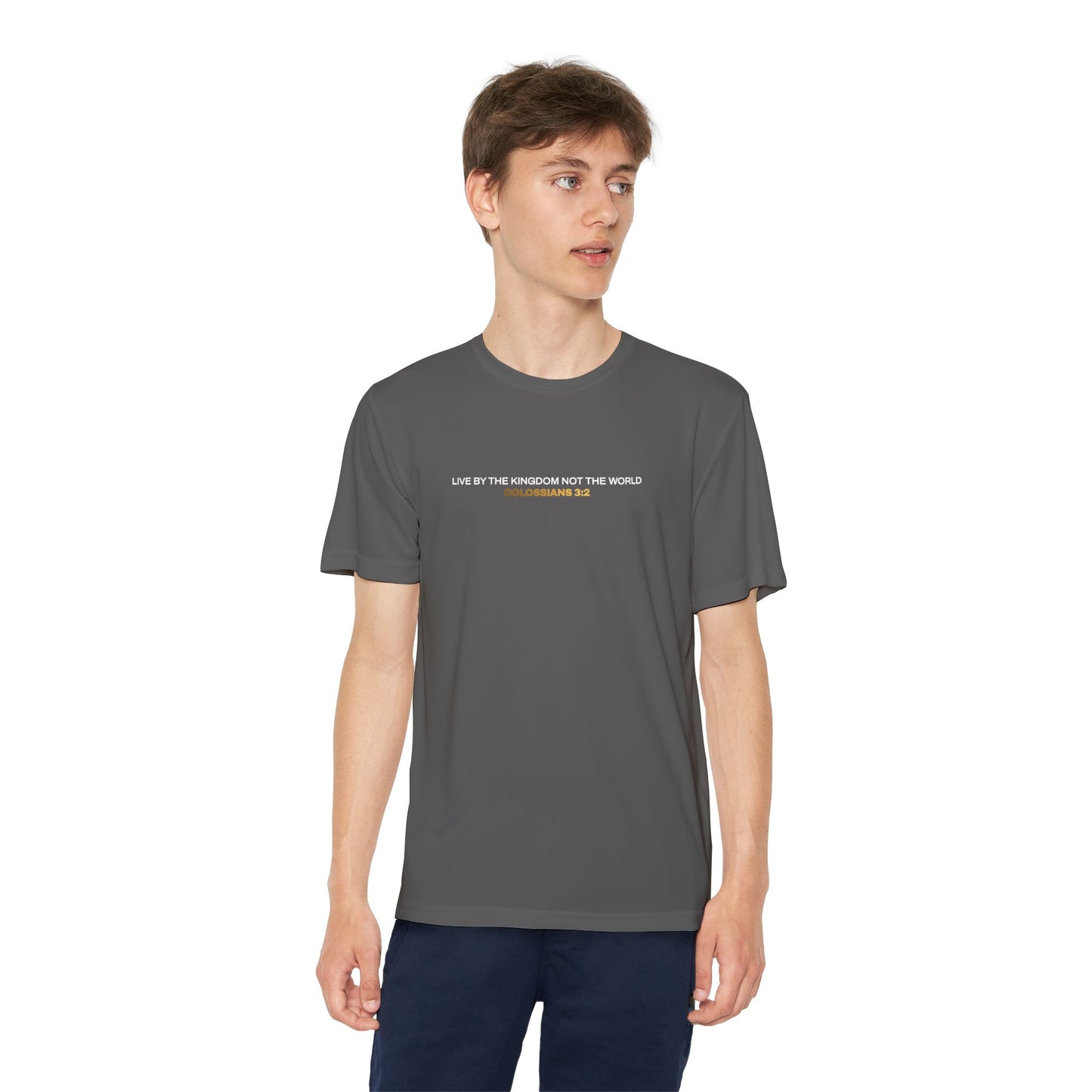 "Live By the Kingdom Not the World Colossians 3:2" Unisex Youth Competitor Tee - The Shield of Light