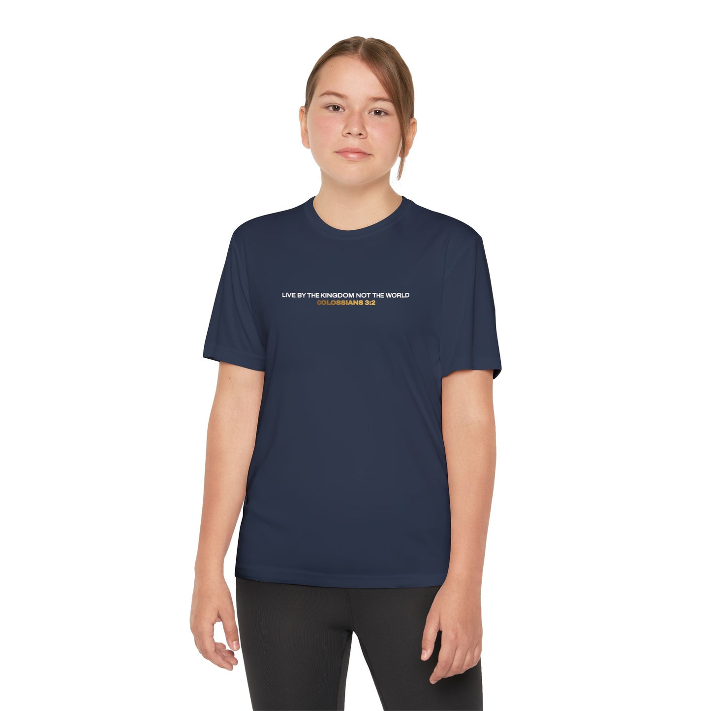 "Live By the Kingdom Not the World Colossians 3:2" Unisex Youth Competitor Tee - The Shield of Light