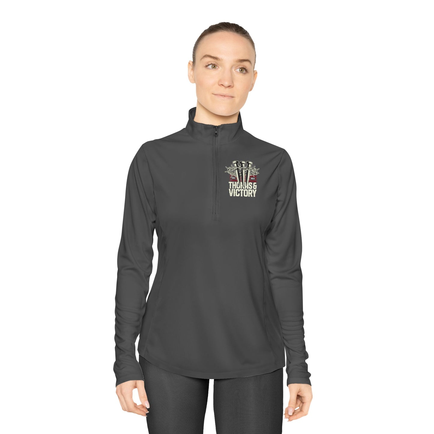 "Thorns & Victory" Unisex Ladies Quarter-Zip Pullover - The Shield of Light