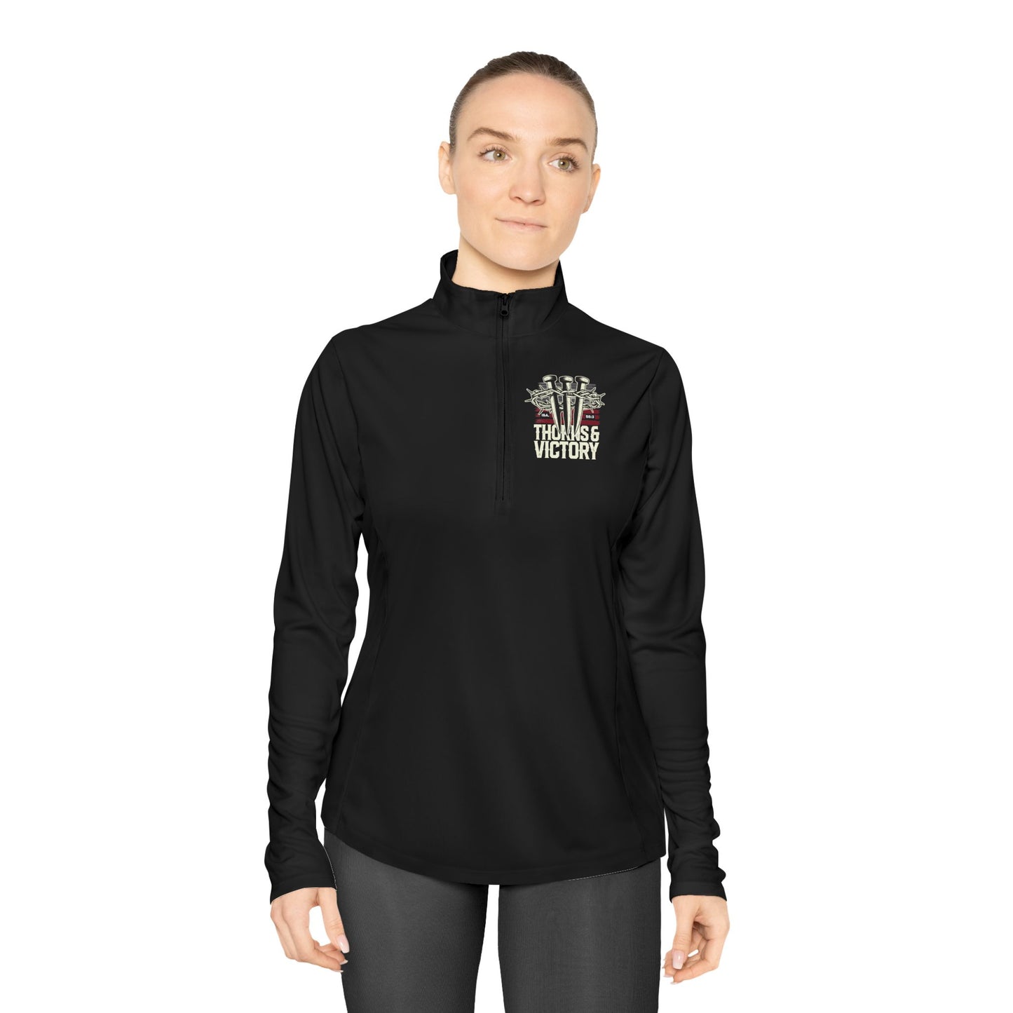 "Thorns & Victory" Unisex Ladies Quarter-Zip Pullover - The Shield of Light