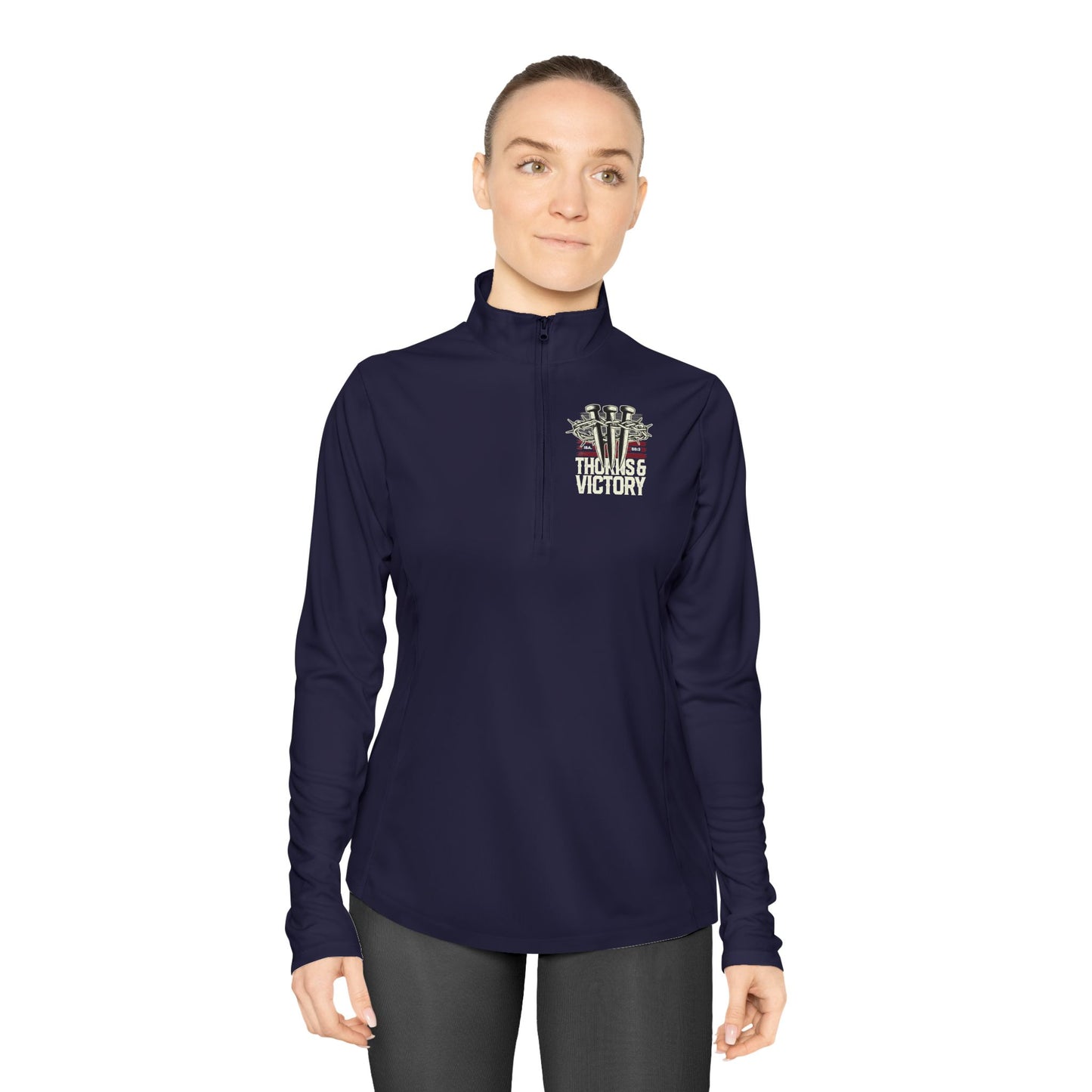 "Thorns & Victory" Unisex Ladies Quarter-Zip Pullover - The Shield of Light