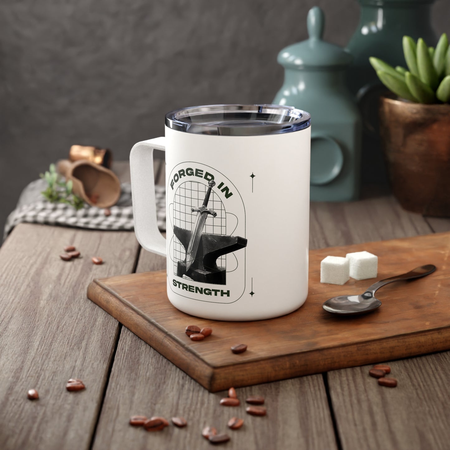 "Forged In Strength" Unisex Insulated Coffee Mug, 10oz - The Shield of Light