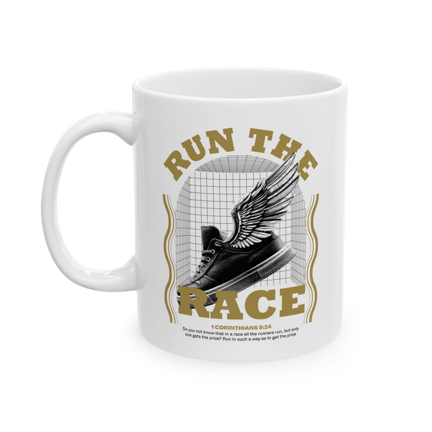 "Run The Race" Unisex Ceramic Mug 11oz/15oz, - The Shield of Light