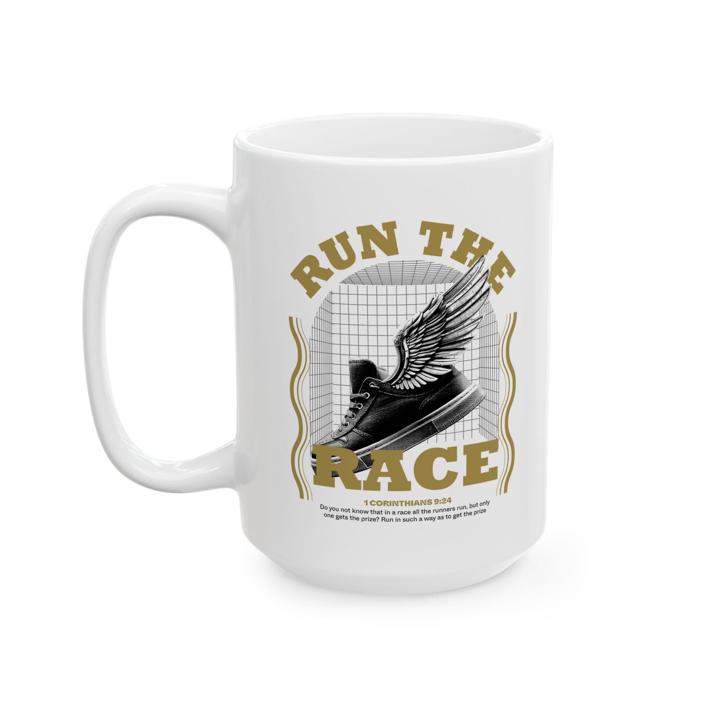 "Run The Race" Unisex Ceramic Mug 11oz/15oz, - The Shield of Light