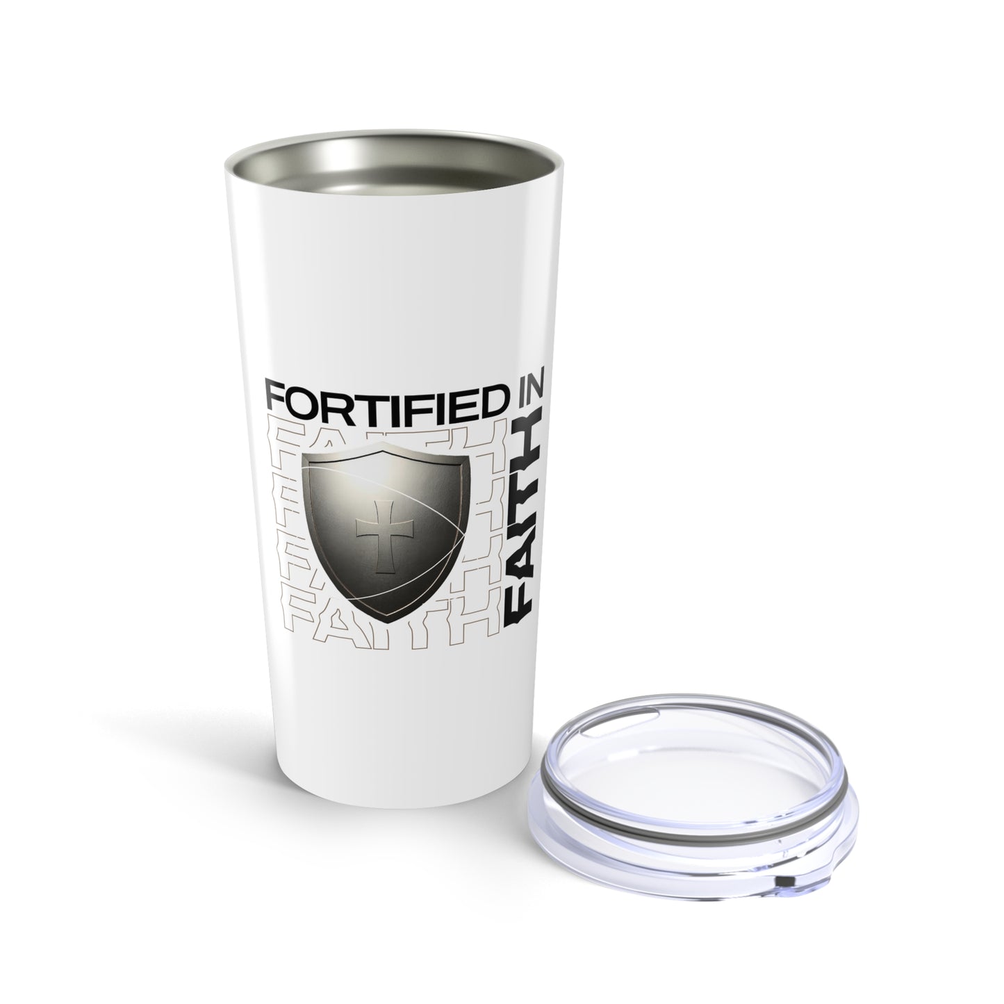"Fortified In Faith " Unisex Inspirational 20oz Tumbler Travel Cup - The Shield of Light