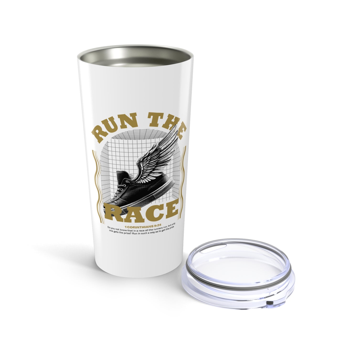 "Run The Race" Unisex Inspirational 20oz Tumbler Travel Cup - The Shield of Light