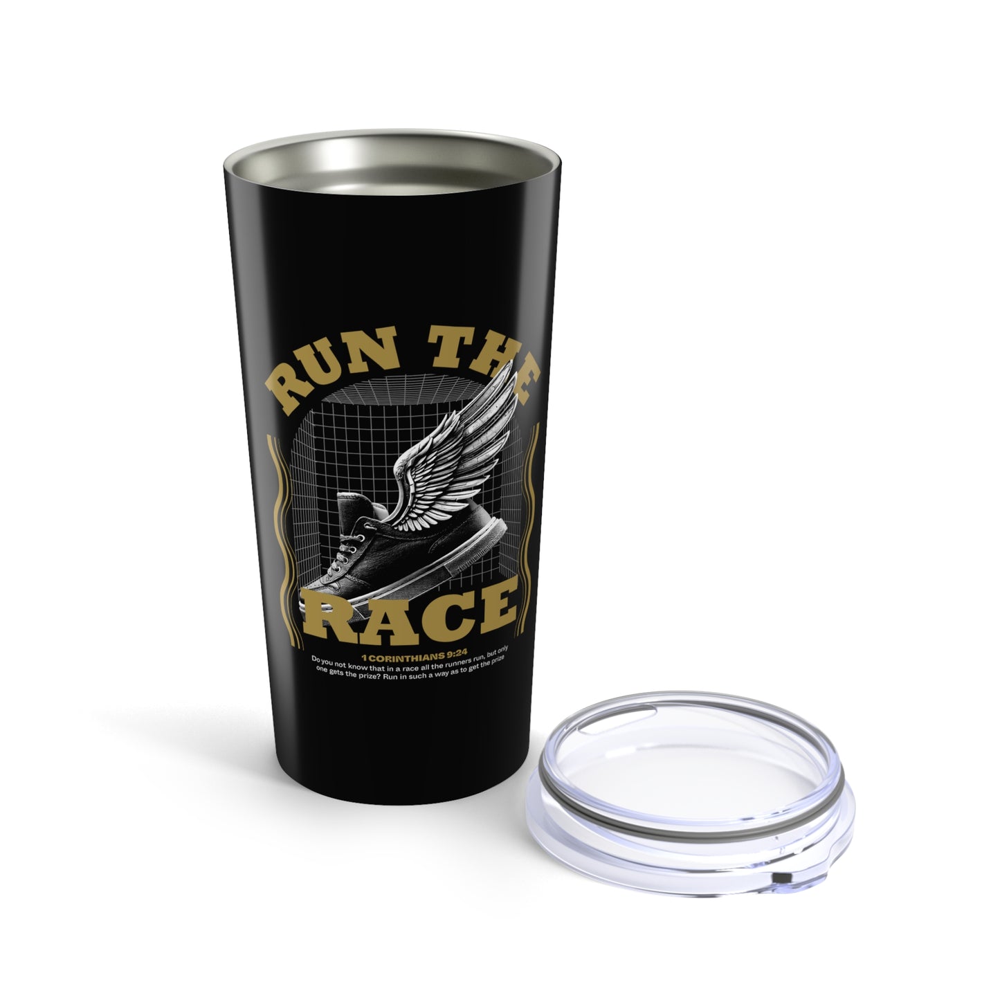 "Run The Race" Unisex Inspirational 20oz Tumbler Travel Cup - The Shield of Light