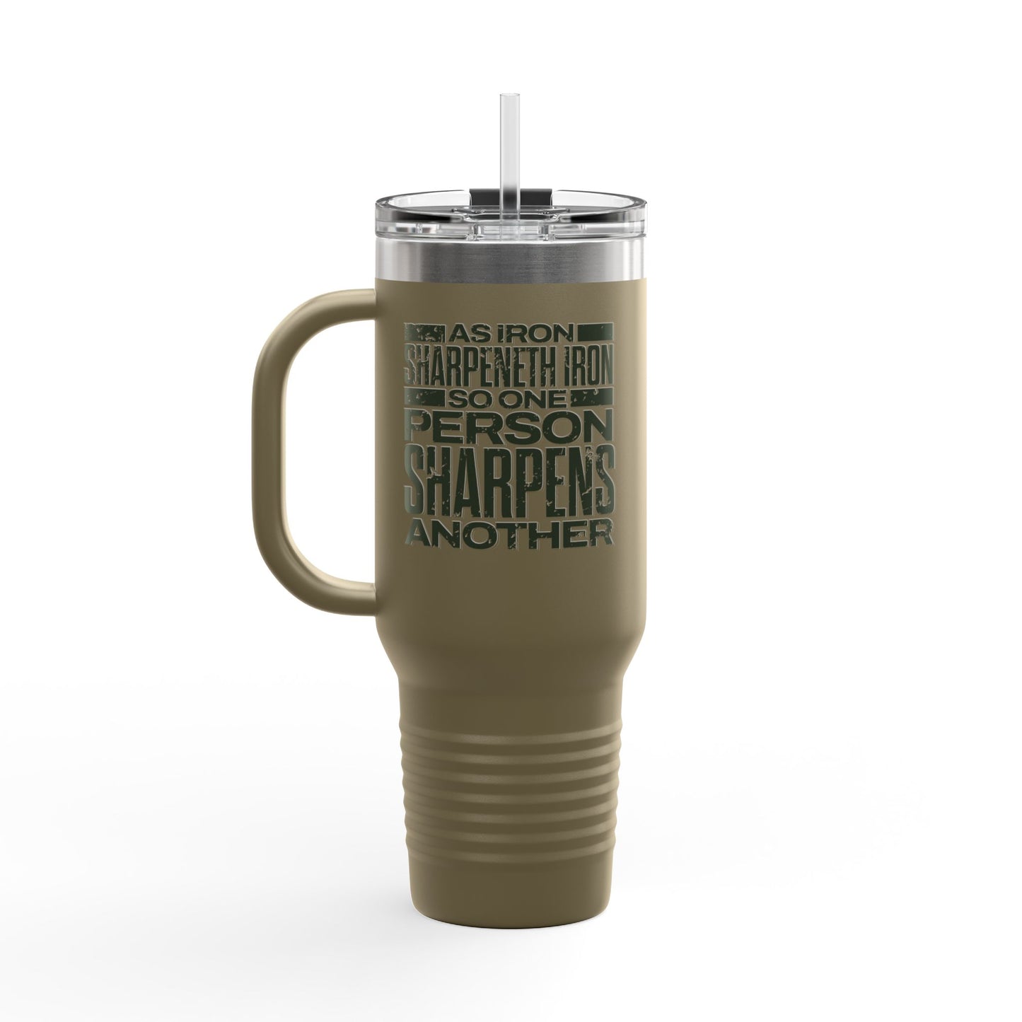 "As Iron Sharpeneth Iron So One Person Sharpens Another" Unisex Insulated Travel Mug, 40oz - The Shield of Light